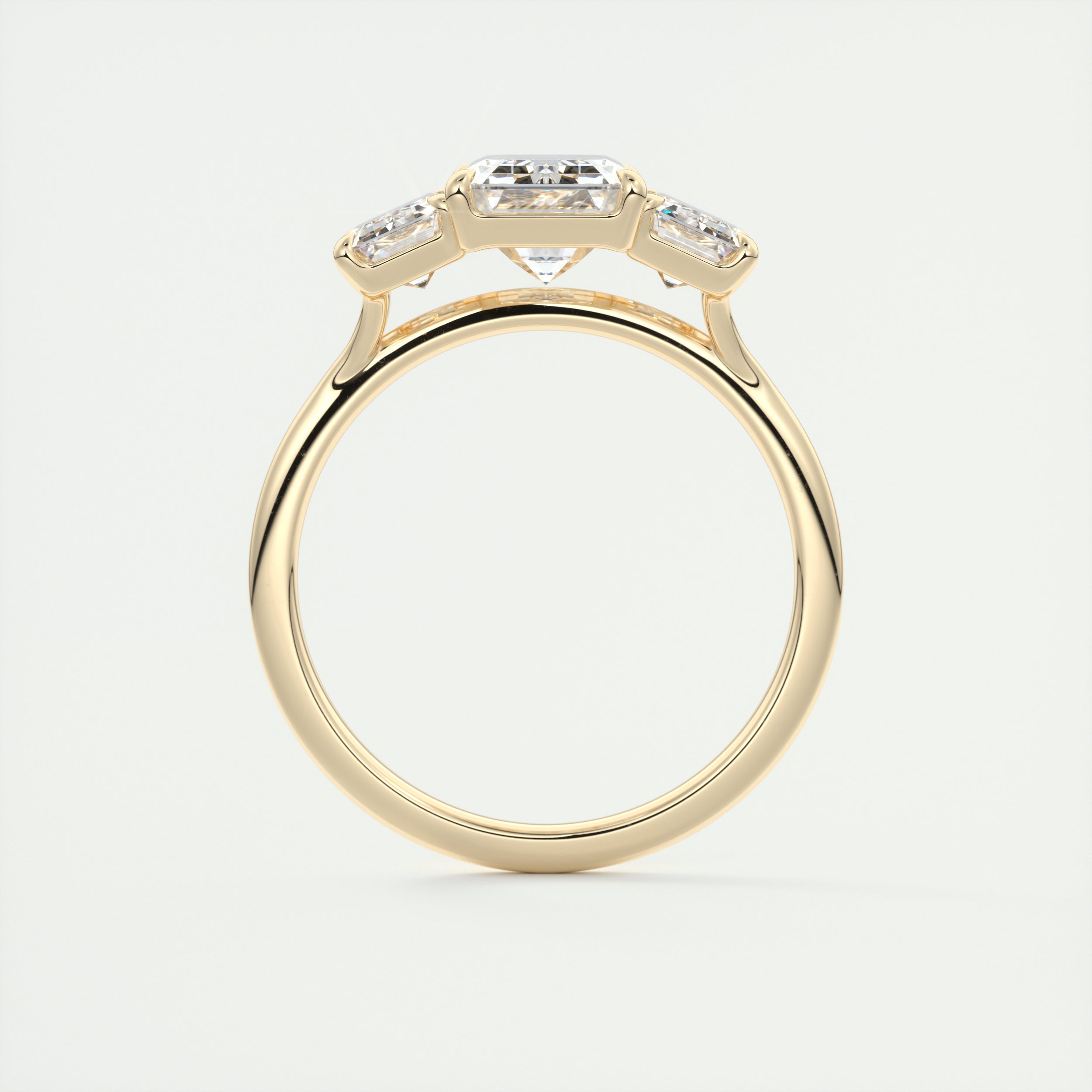 2CT Three Stone Emerald Cut Moissanite Diamond Cathedral Set Engagement Ring