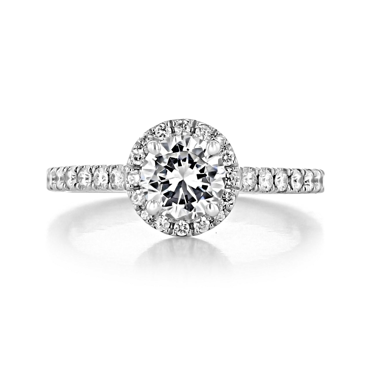 1.0ct Round Halo Moissanite Diamond Pave Engagement Ring For Her In 18K Solid Gold