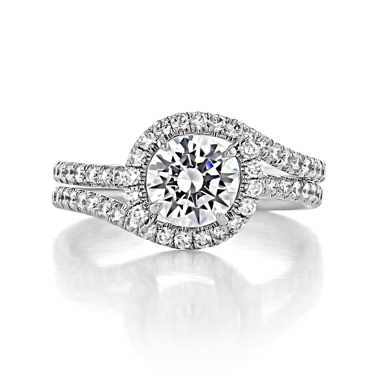 1.0CT Round Halo Moissanite Diamond Double Pave Engagement Ring