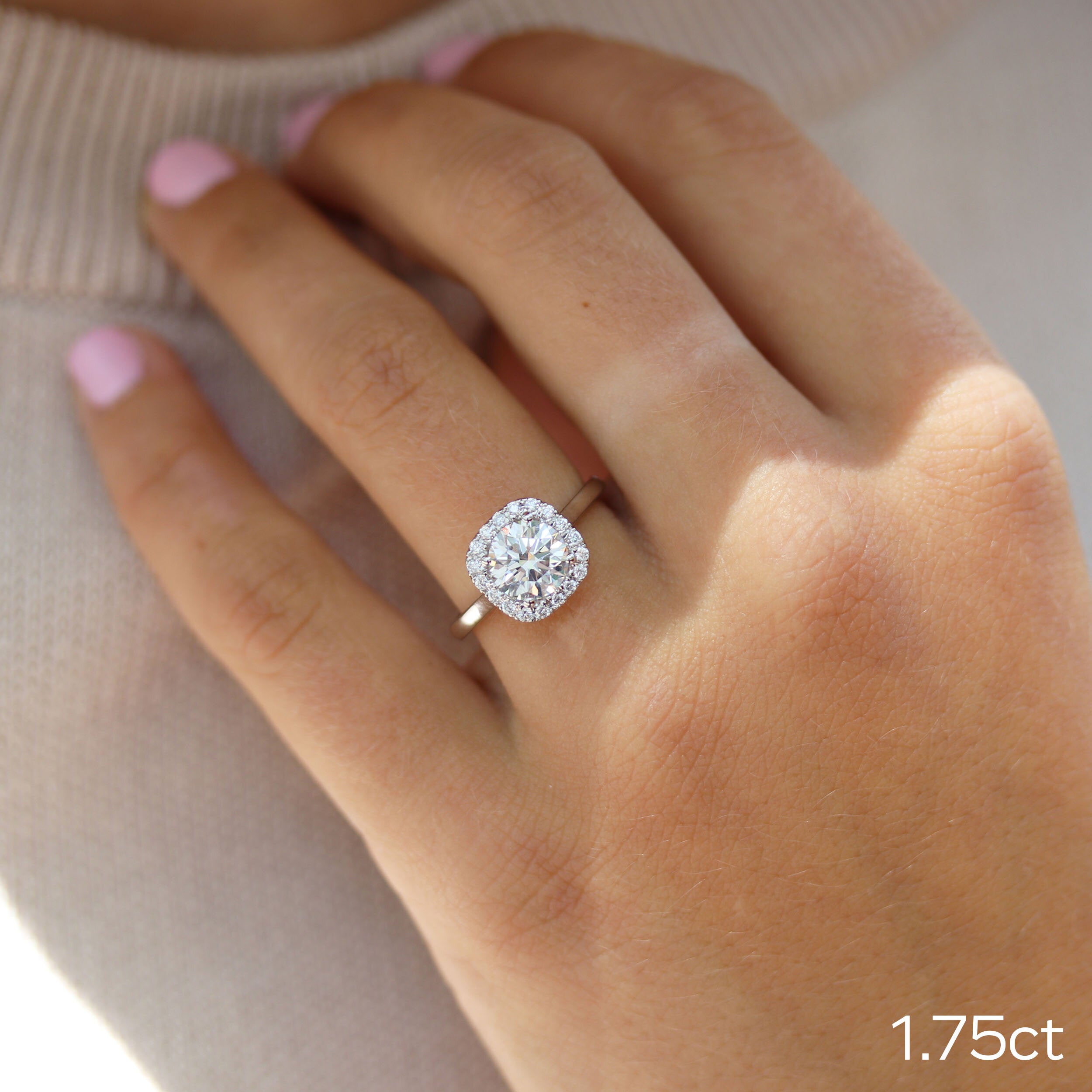 1.75CT Cathedral Set Round Moissanite Diamond Halo Engagement Ring For Women