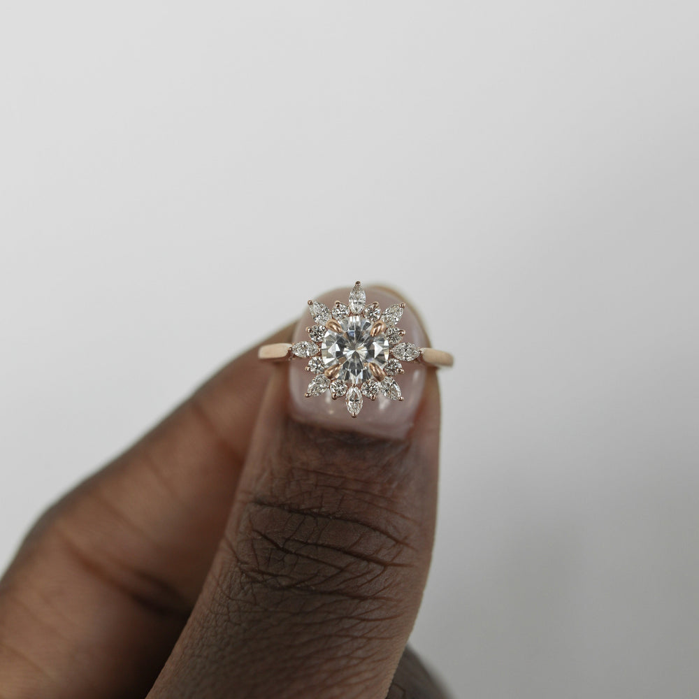 Round Floral Moissanite Ring