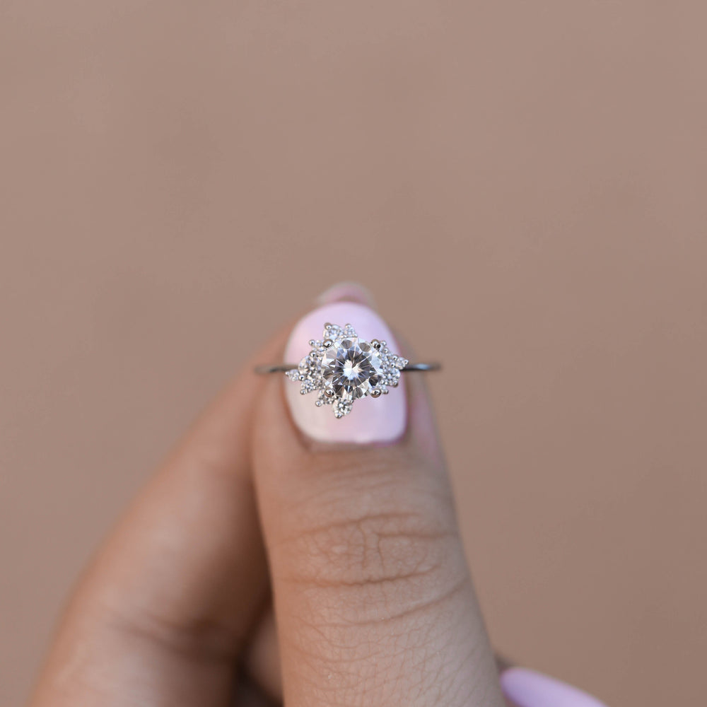 Round Solitaire Cluster Ring