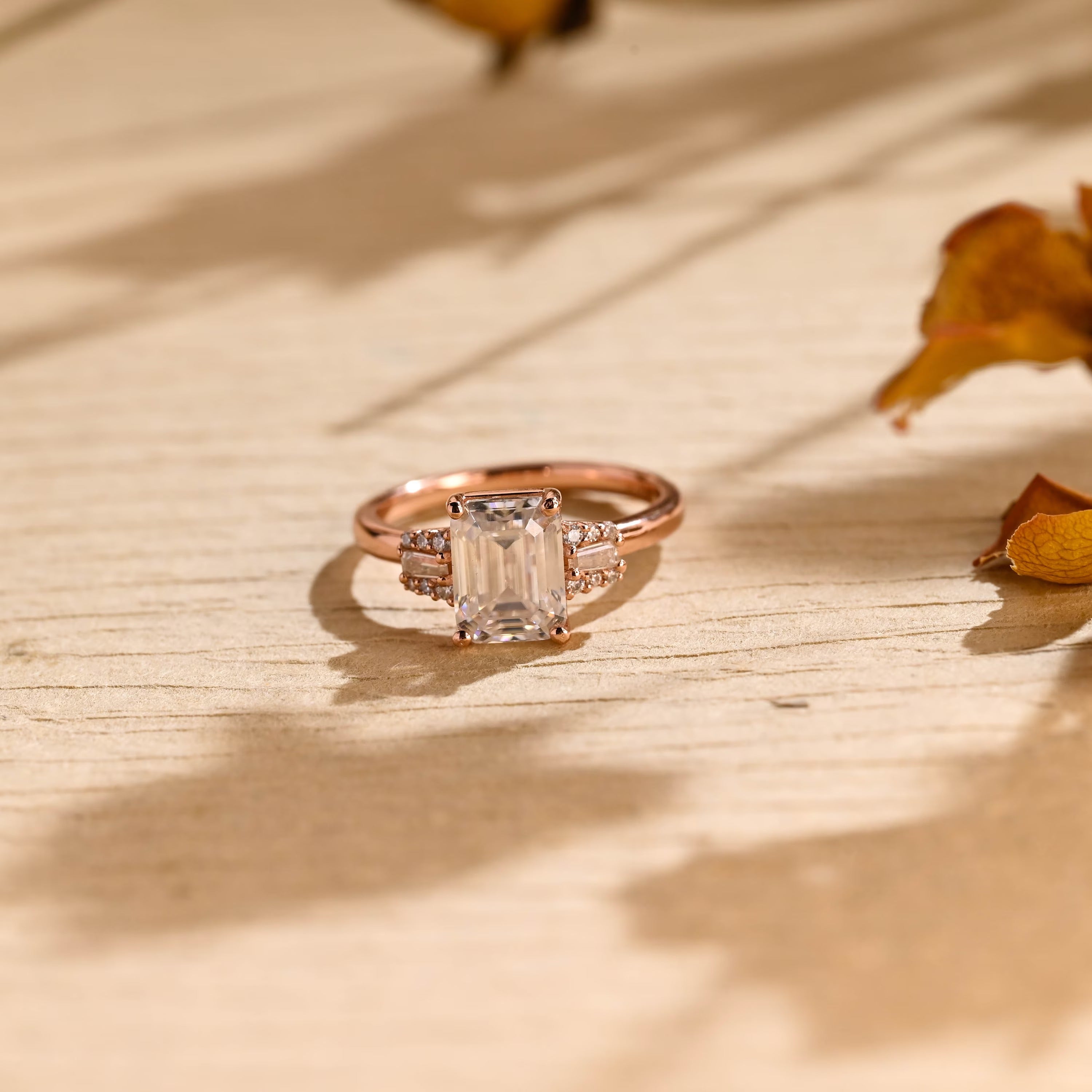 Emerald Cut Moissanite Engagement Ring