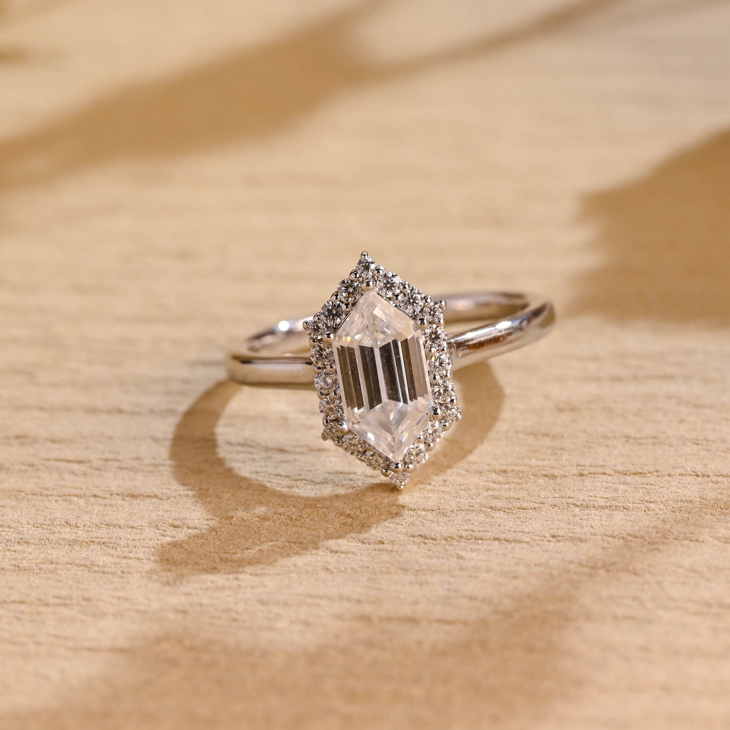 1 Carat Hexagon Cut Moissanite Ring
