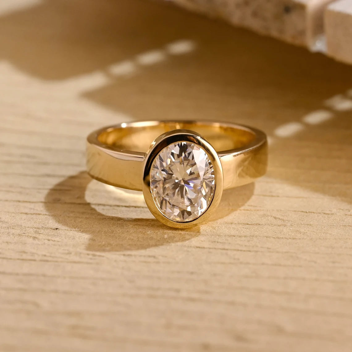Oval Bezel Moissanite Ring