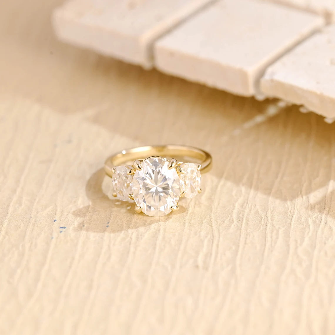Oval Three Stone Moissanite Ring