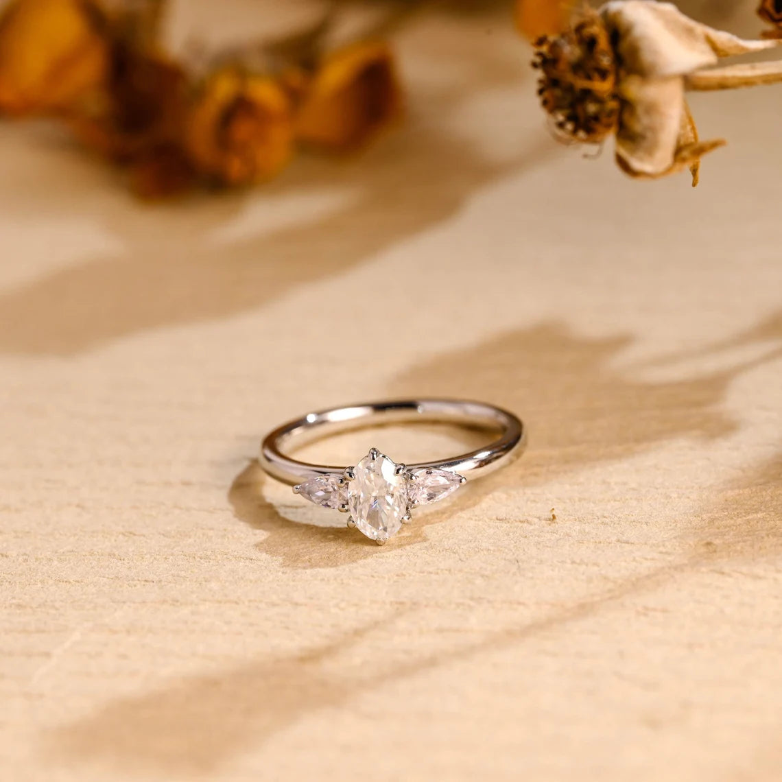 Oval Three Stone Moissanite Ring