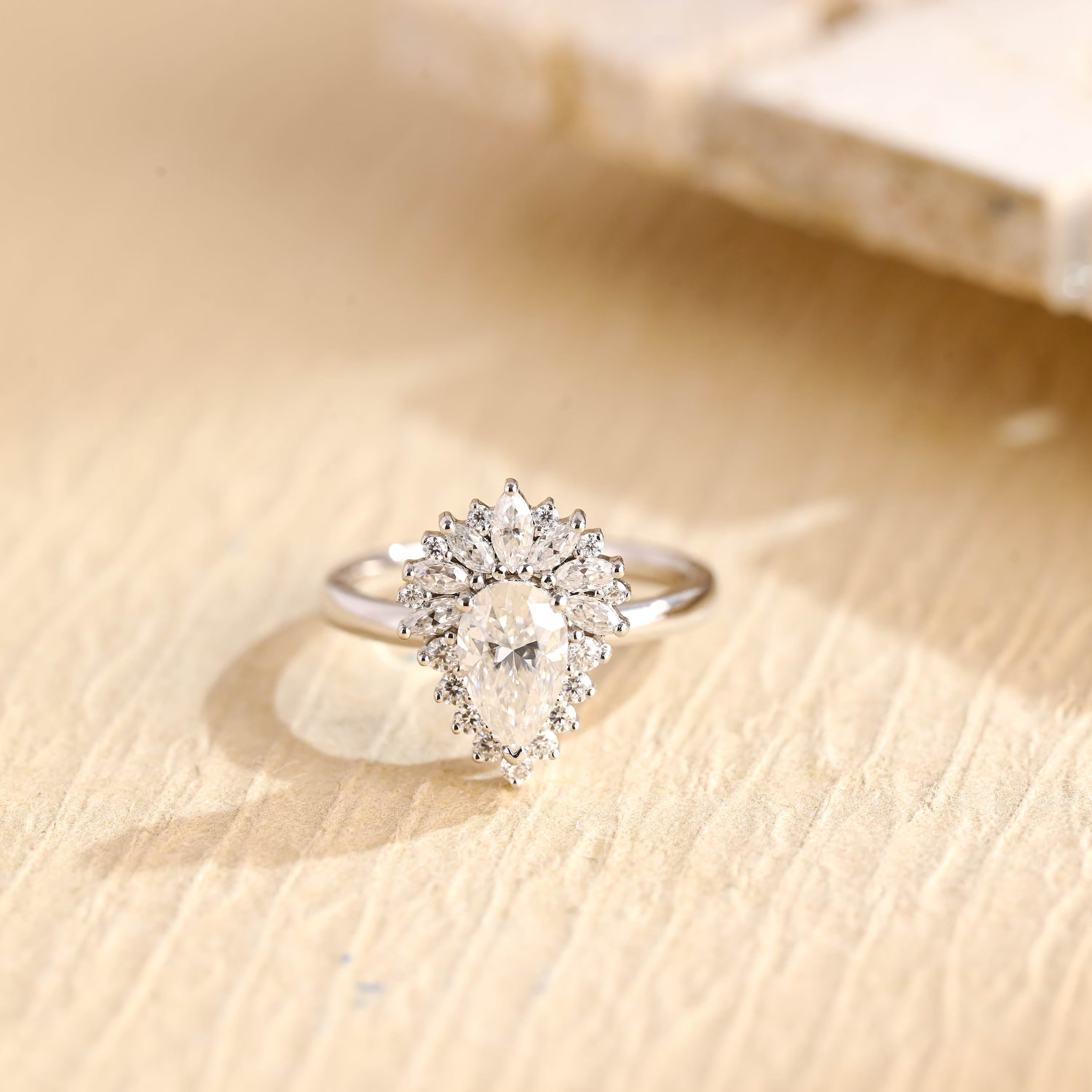 1 carat pear cluster engagement ring moissanite