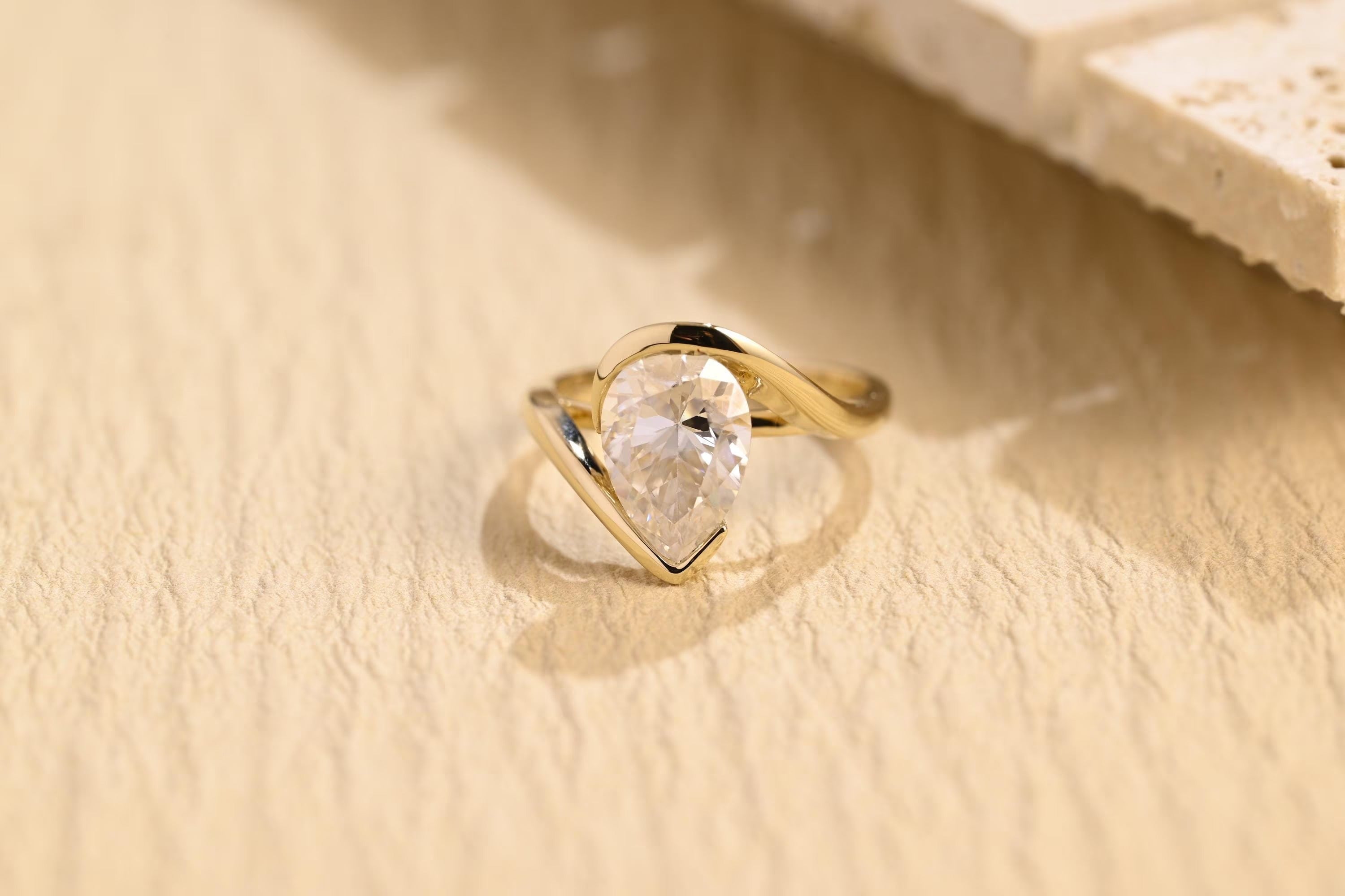 Pear Hidden Halo Moissanite Ring