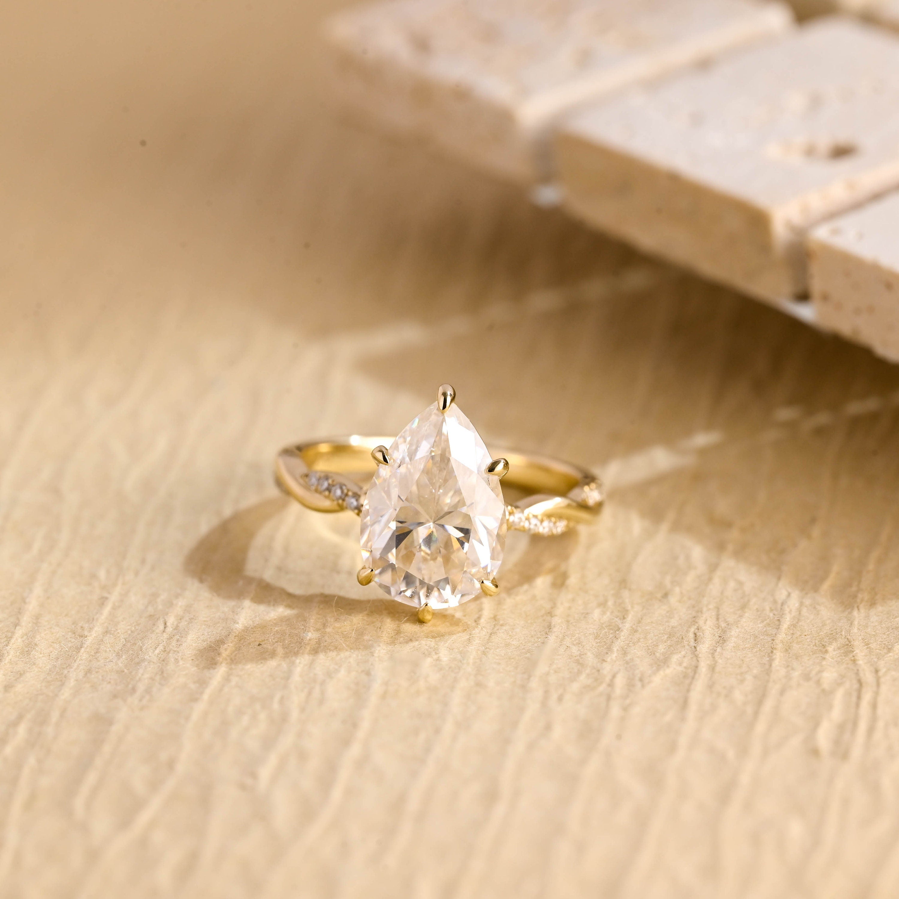 1 carat pear hidden halo engagement ring moissanite