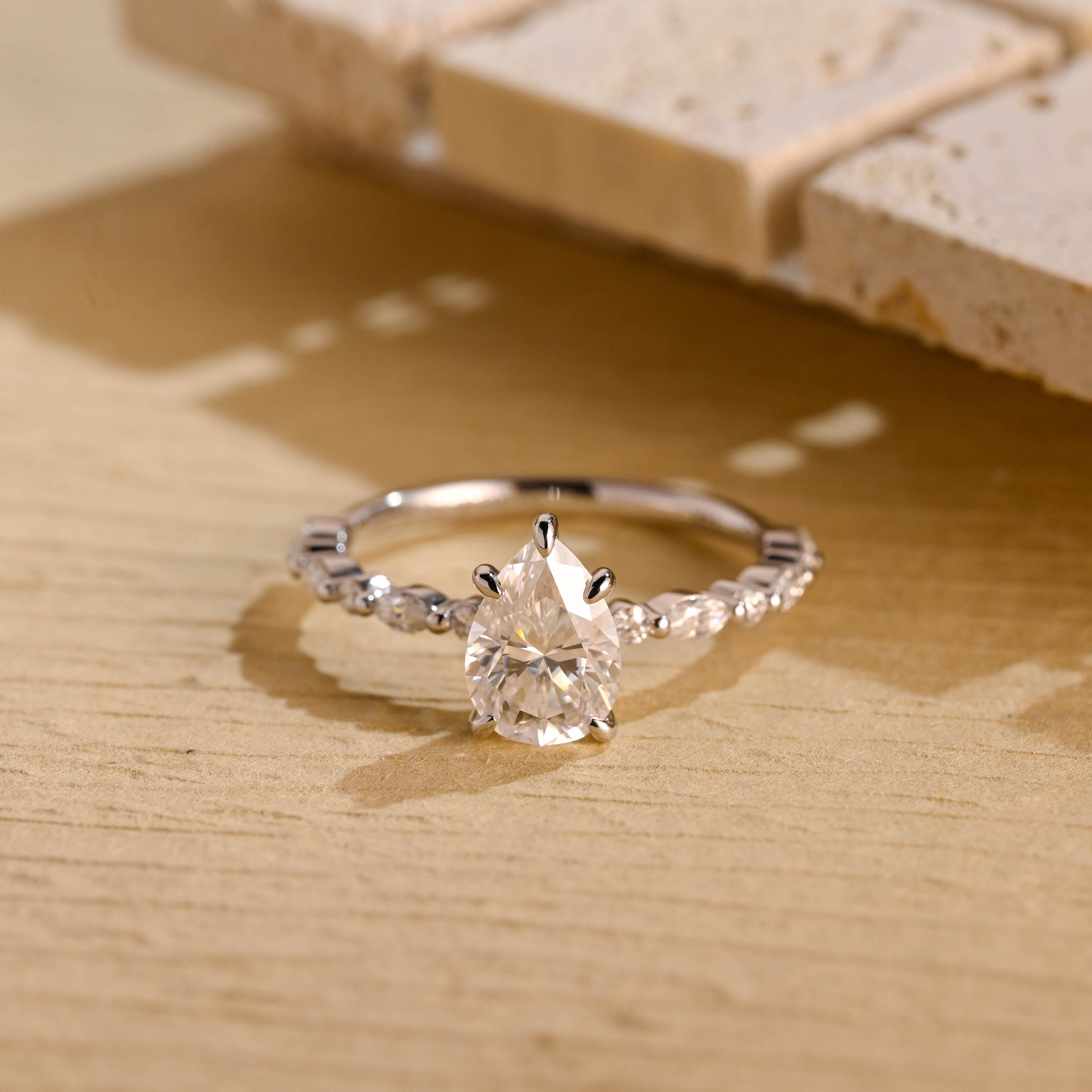 elegant pear cut engagement ring moissanite
