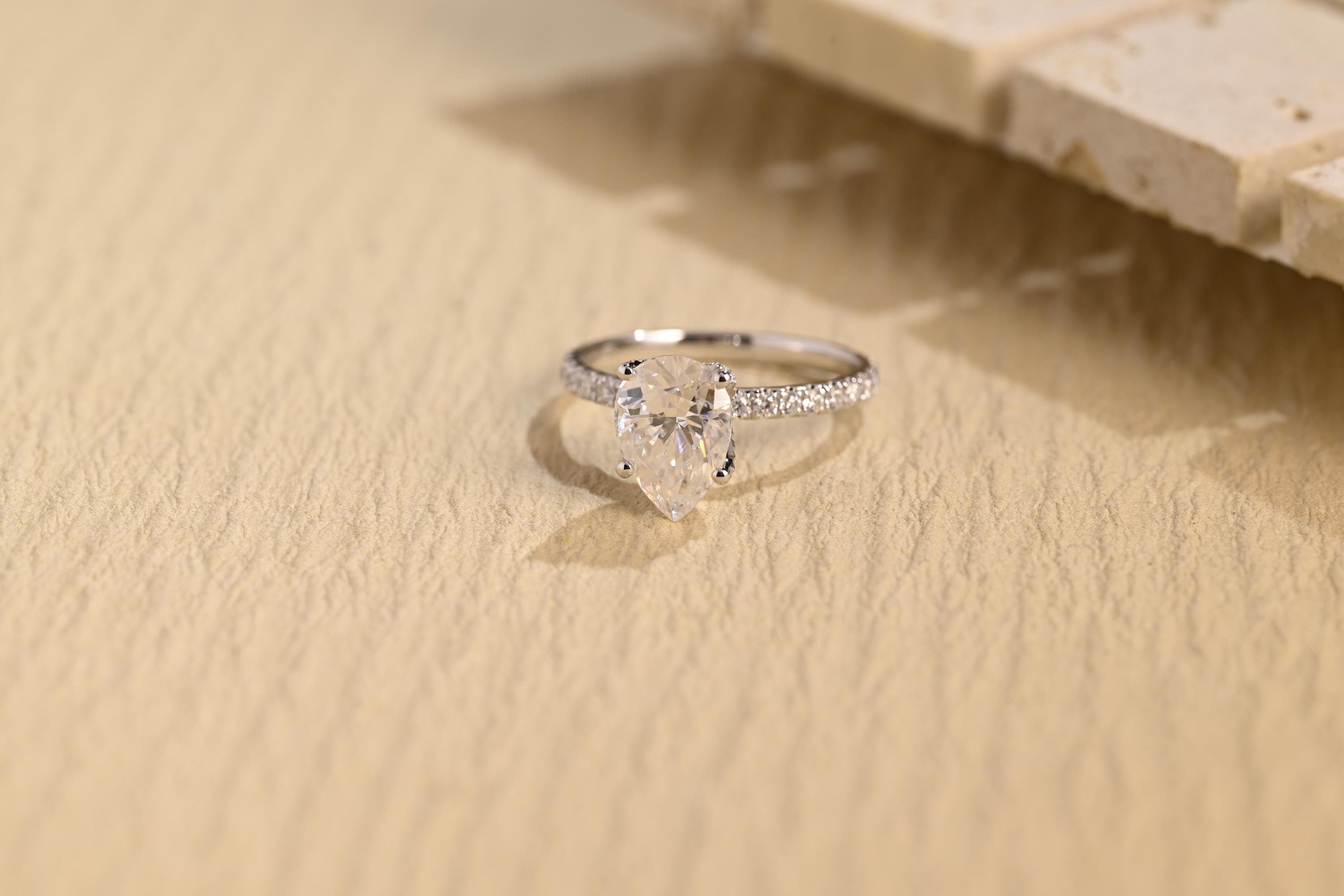 Pear Hidden Halo Moissanite Ring