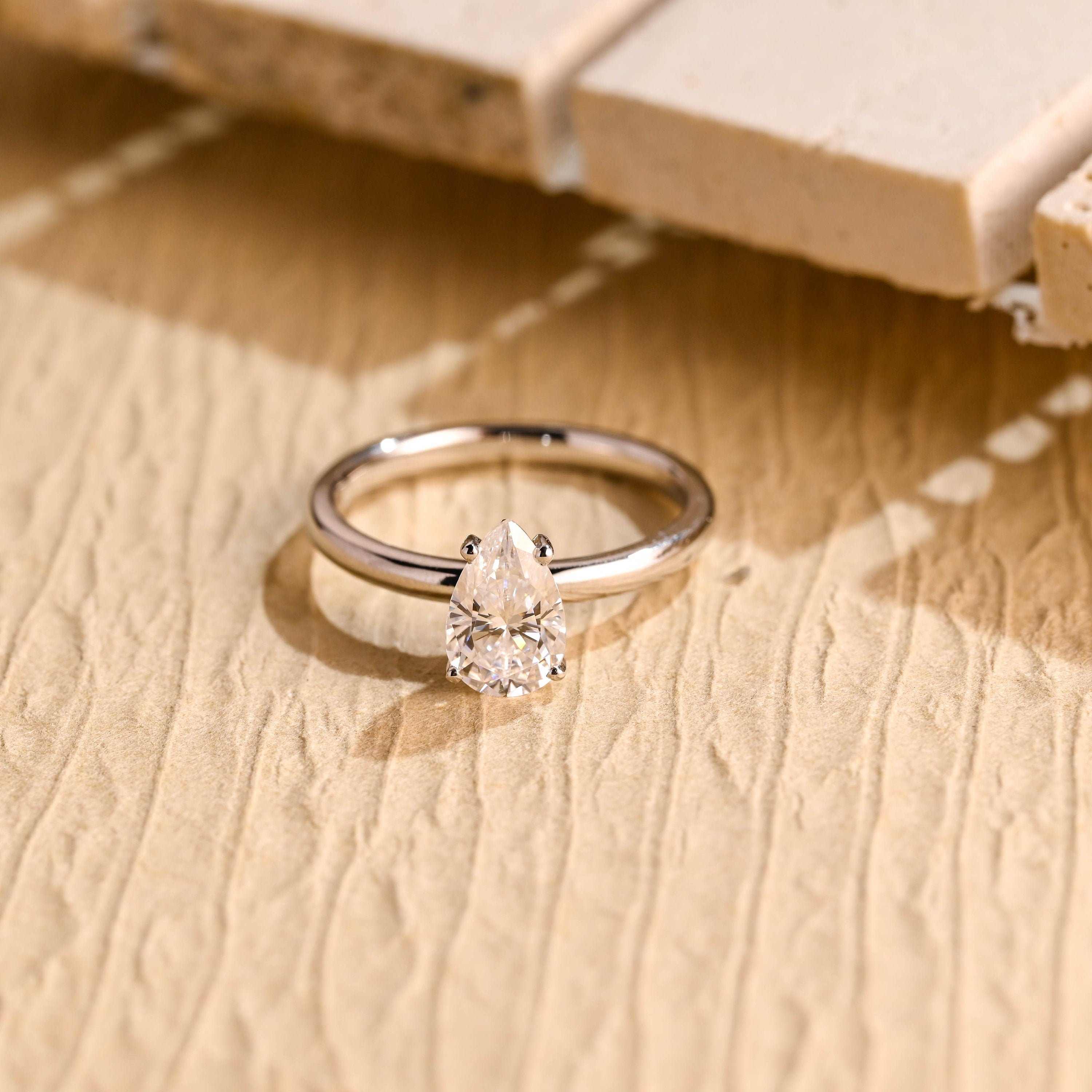 Pear Cut Diamond Moissanite Ring