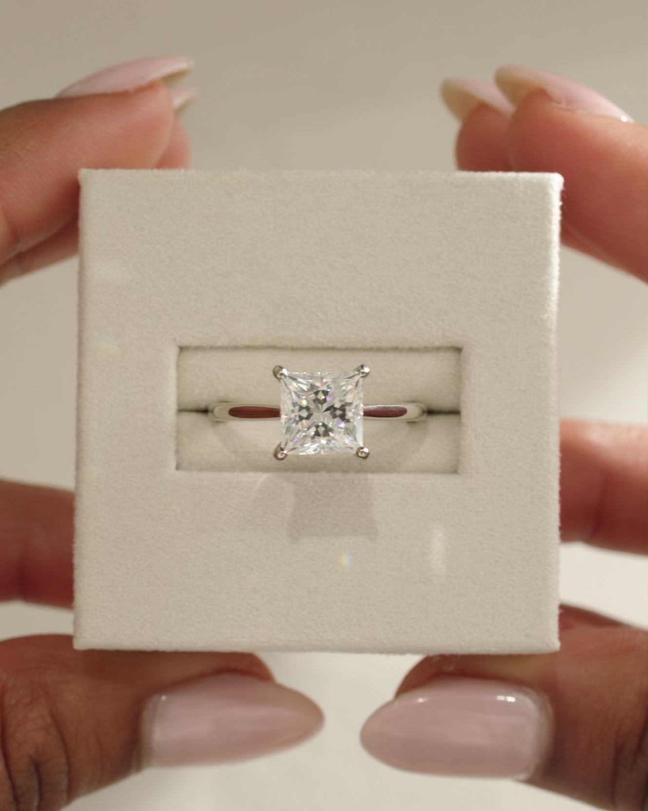 1.0CT princess cut moissanite ring, princess cut hidden halo engagement ring, hidden halo moissanite ring, princess cut moissanite solitaire, 1 carat princess moissanite ring