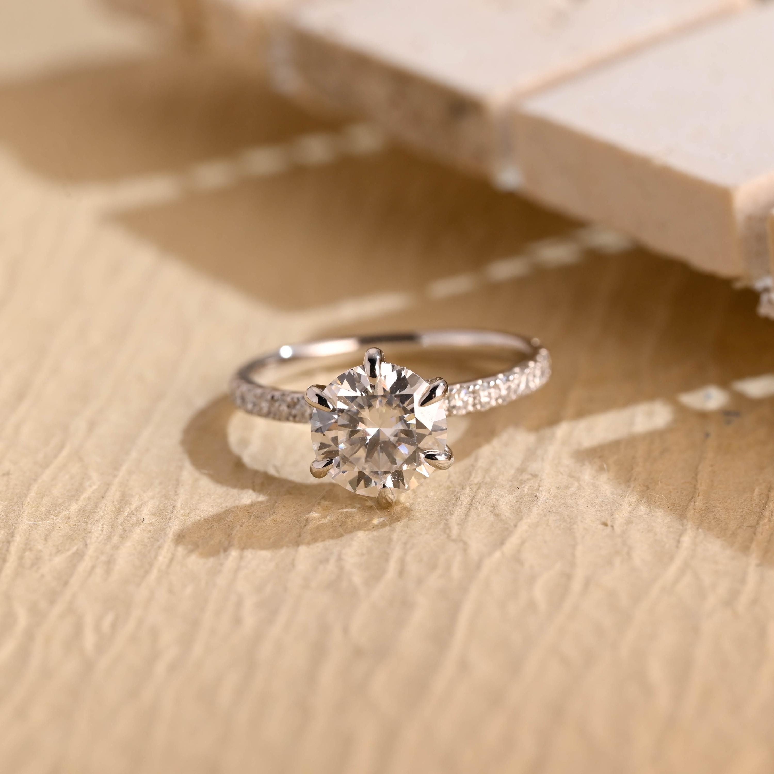 Buy Round Brilliant Hidden Halo Pavé Moissanite Ring