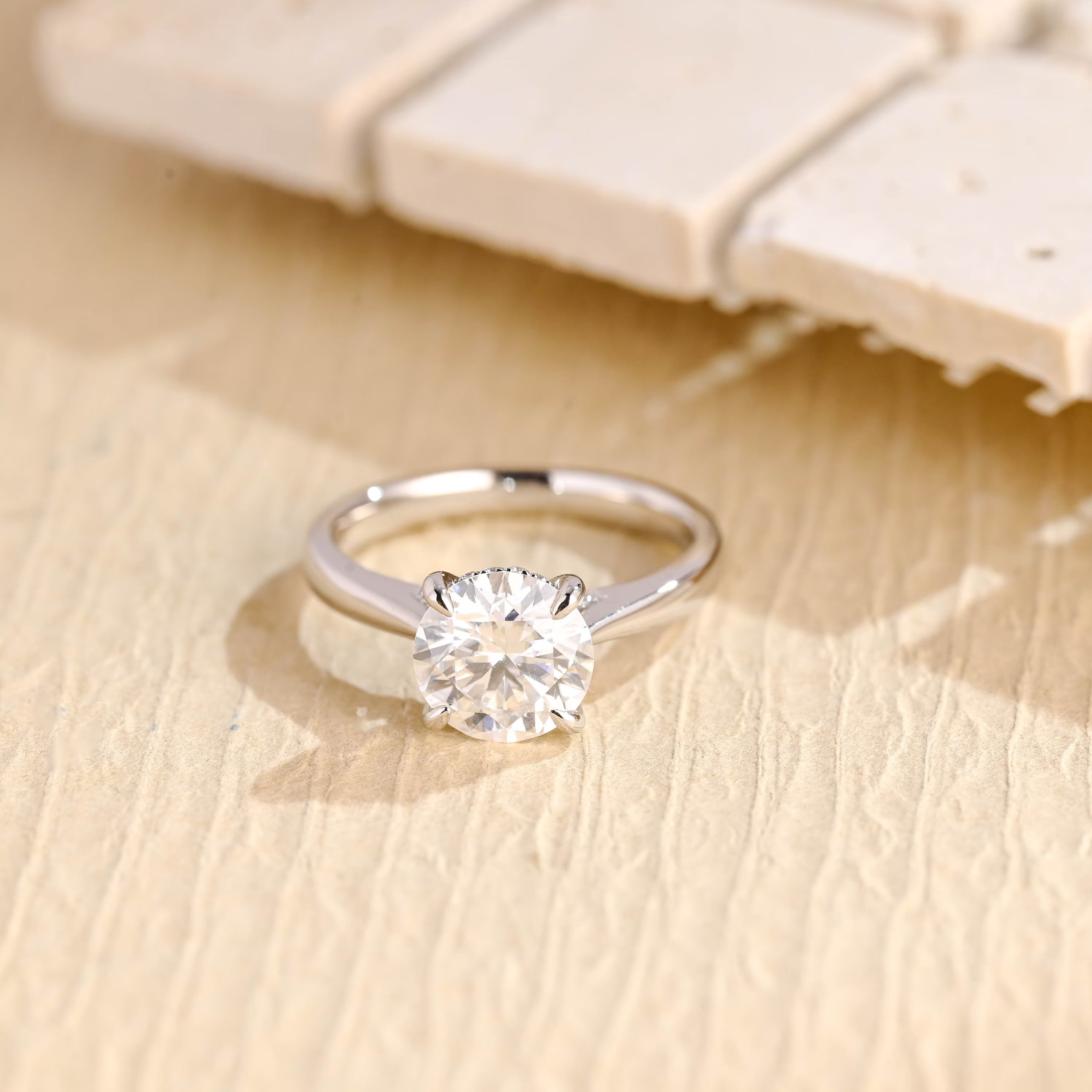 Round Hidden Halo Moissanite Ring