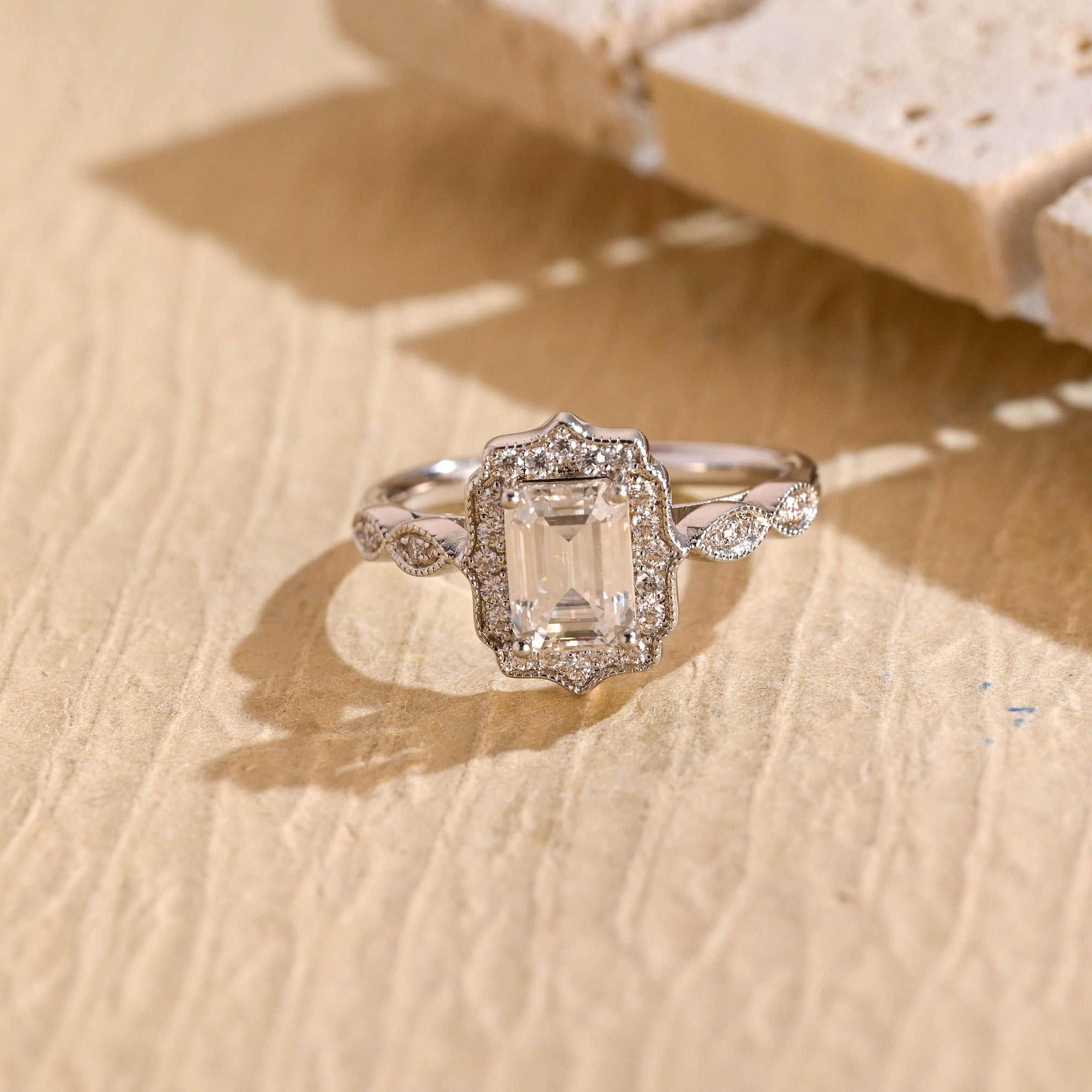 Emerald Cut Moissanite Ring