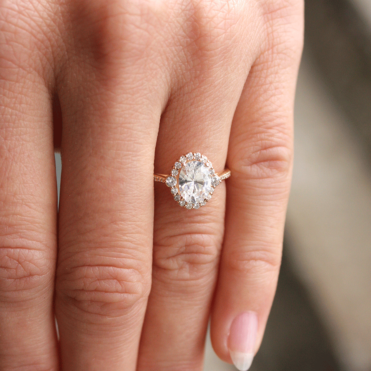 Oval Halo Moissanite Ring