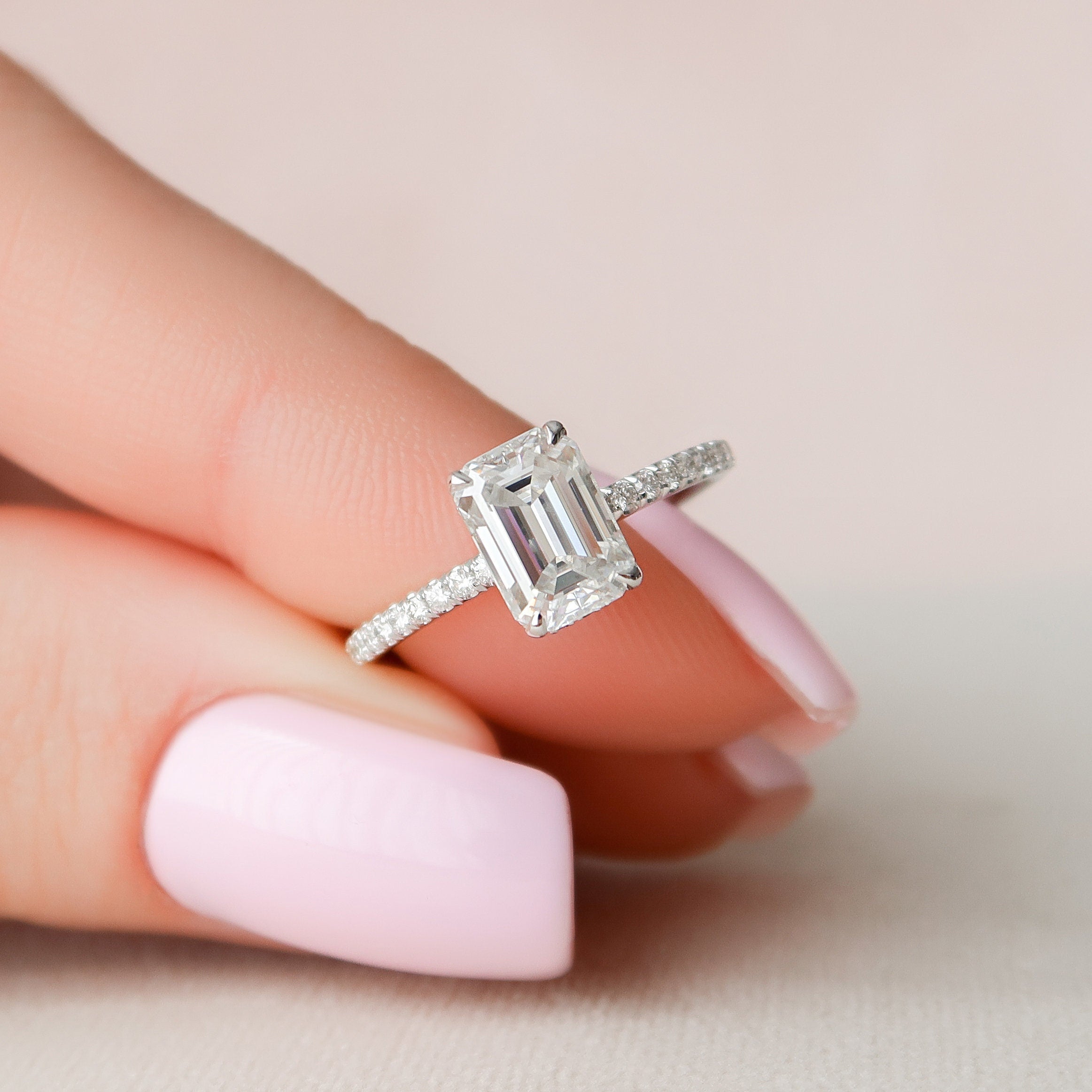 1.50CT Emerald Cut Moissanite Ring