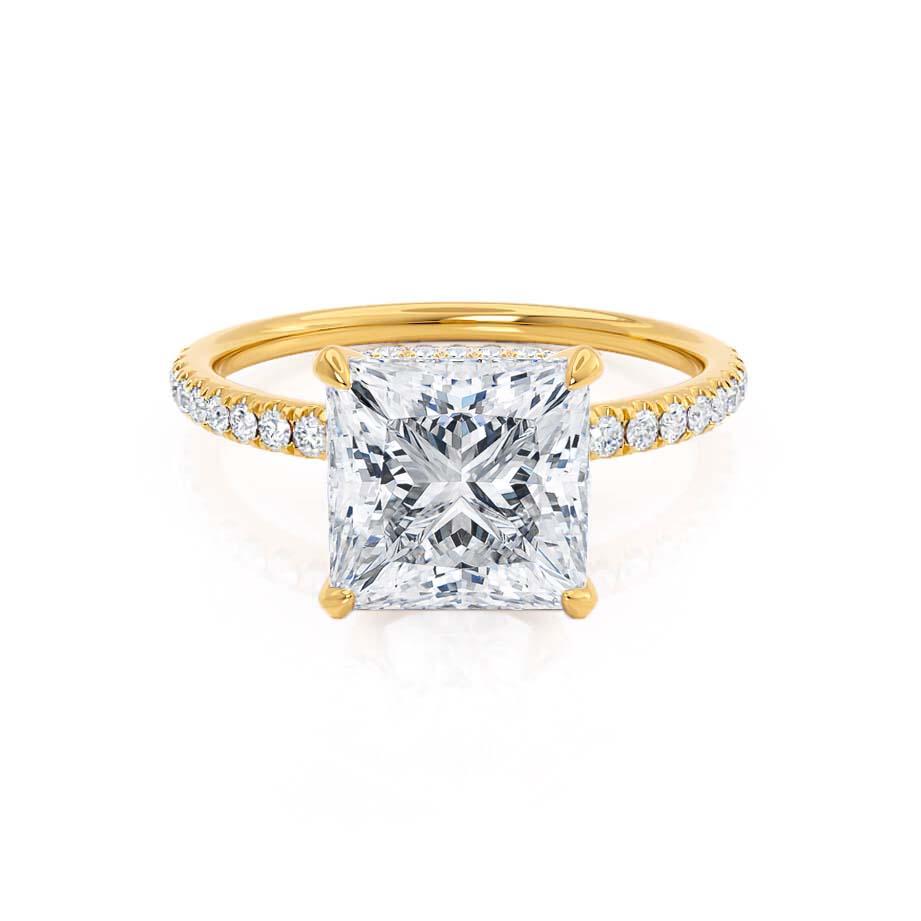 Princess Cut Moissanite Hidden Halo Ring