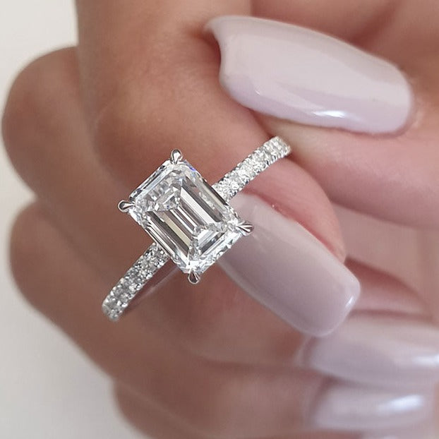 Emerald Cut Moissanite Engagement Ring