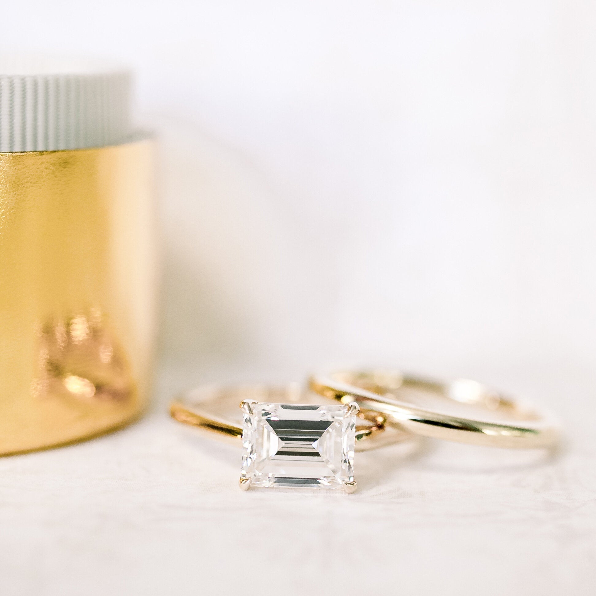 East West Moissanite Engagement Ring