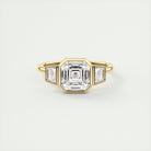 2.0CT Cathedral Set Asscher Three Stone Moissanite Diamond Engagement Ring