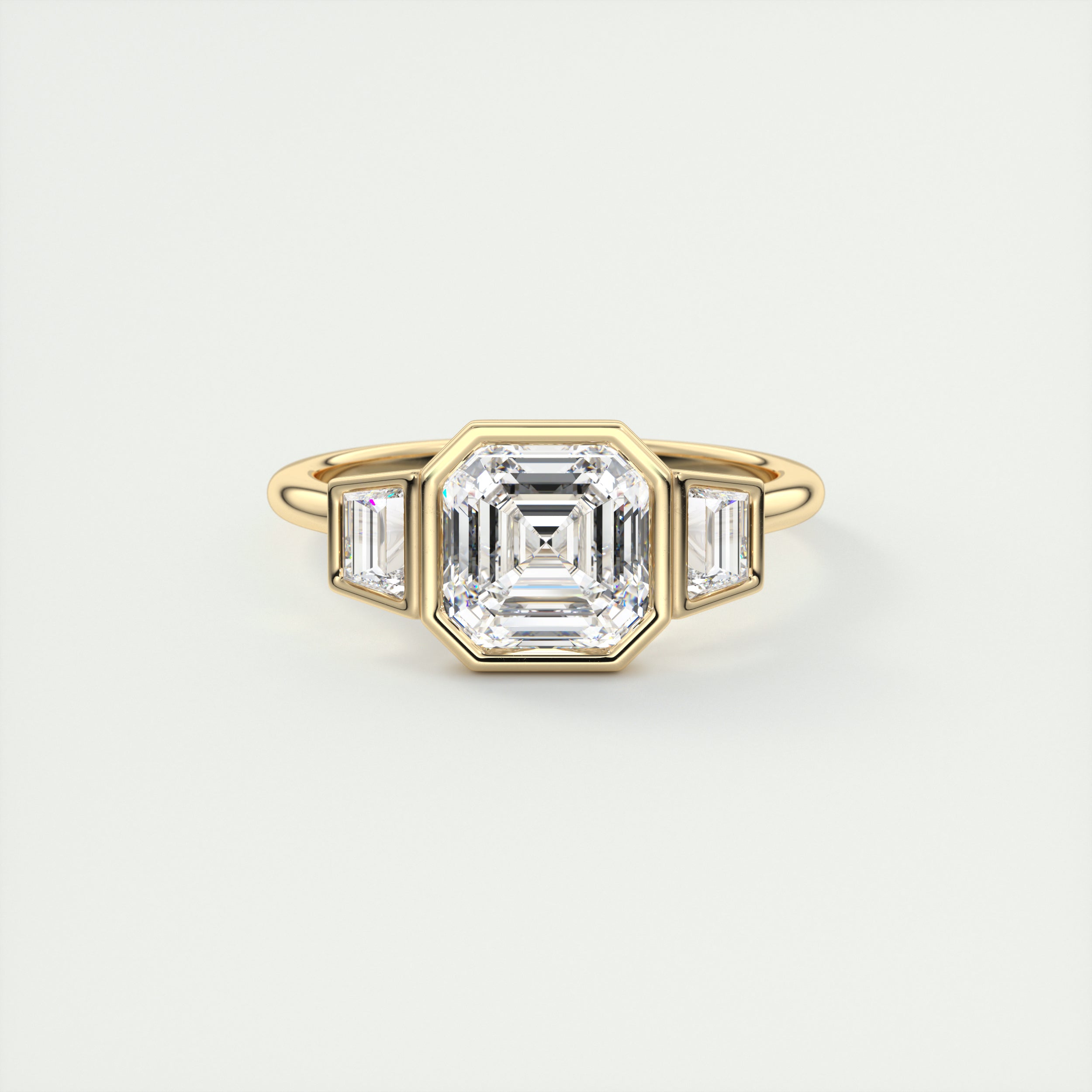 2.0CT Cathedral Set Asscher Three Stone Moissanite Diamond Engagement Ring