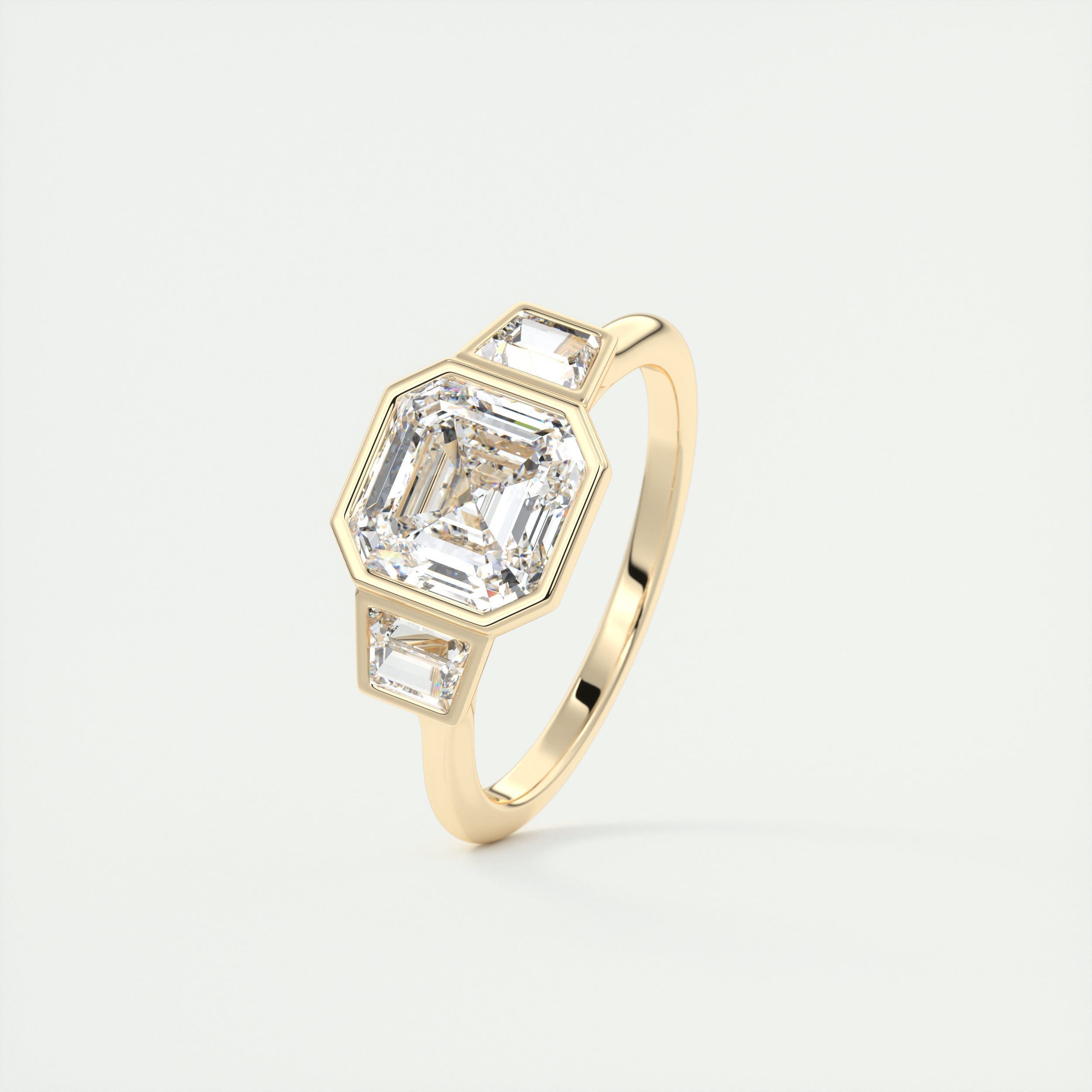 2.0CT Cathedral Set Asscher Three Stone Moissanite Diamond Engagement Ring