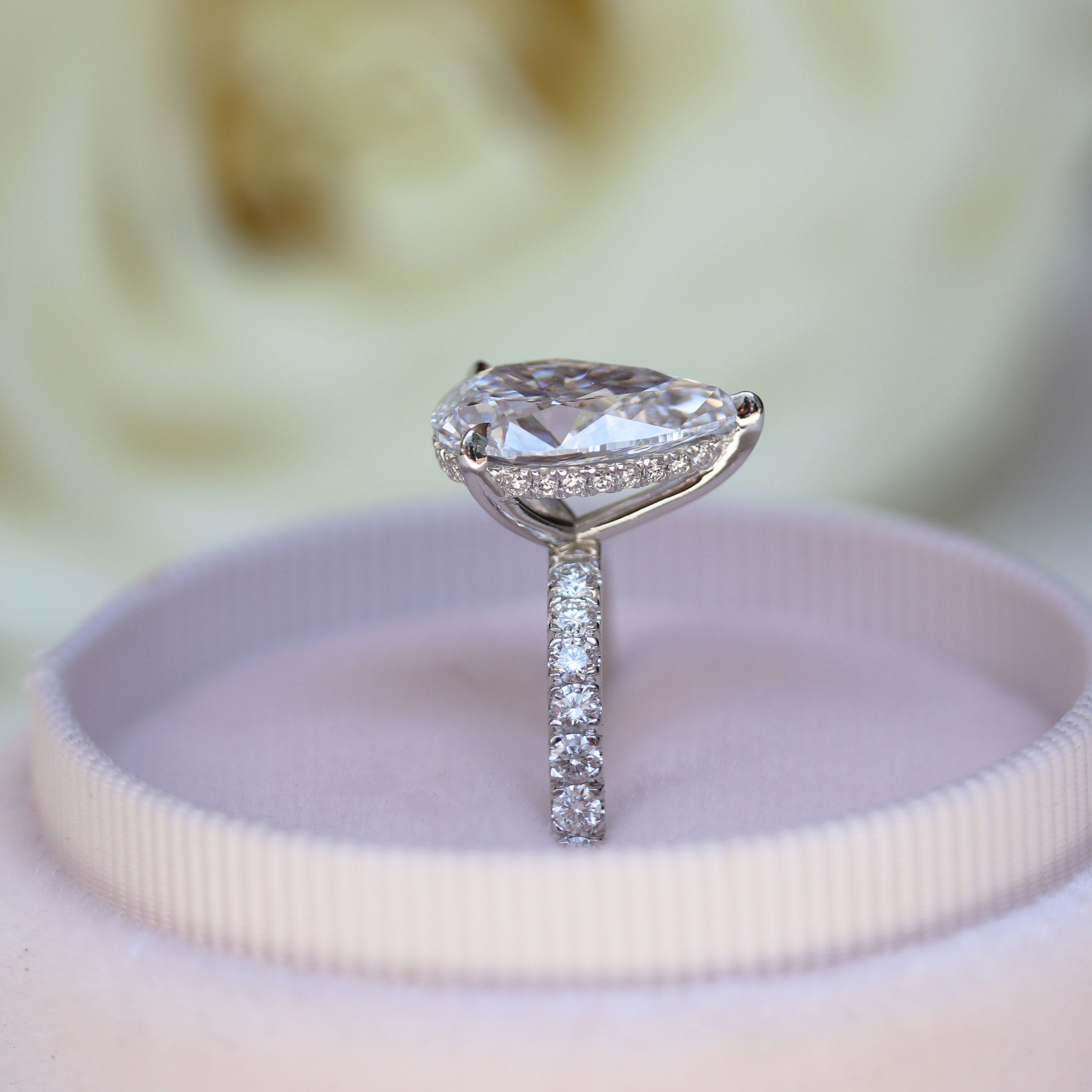 2.25CT Pear Hidden Halo Moissanite Diamond Pave Engagement Ring