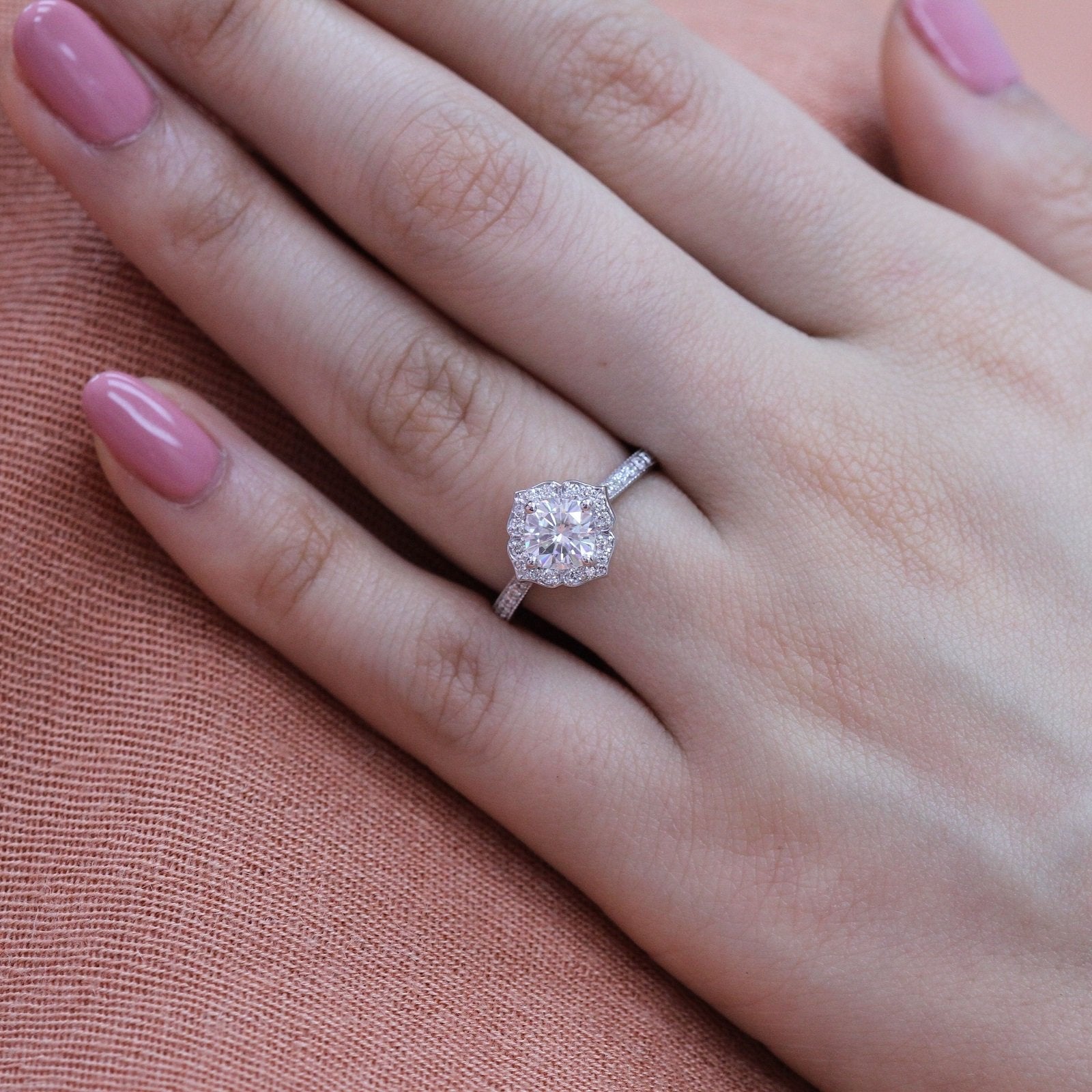 1.0CT Cushion Vintage Halo Moissanite Diamond Channel Set Engagement Ring For Her