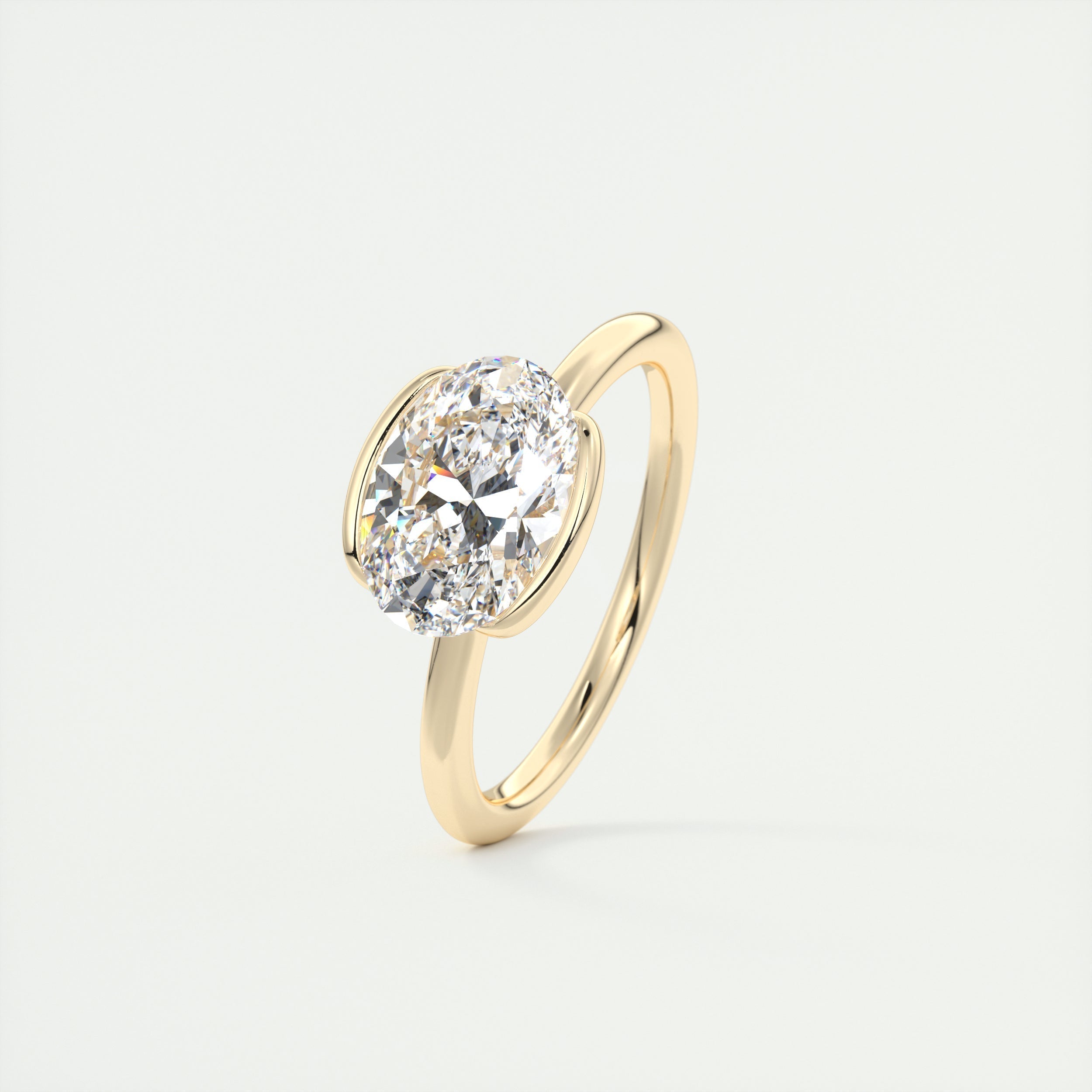 2CT East West Oval Moissanite Diamond Half Bezel Engagement Ring