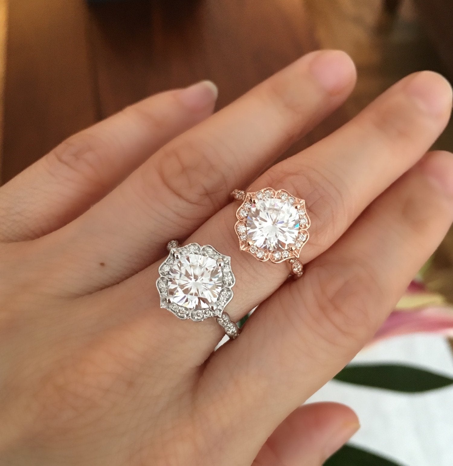 2.30CT Cushion Vintage Halo Moissanite Diamond Engagement Ring For Women