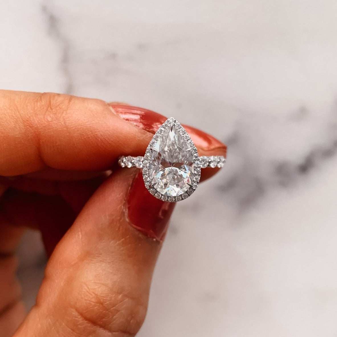 2.0CT Pear Halo Moissanite Diamond Bubble Pave Engagement Ring
