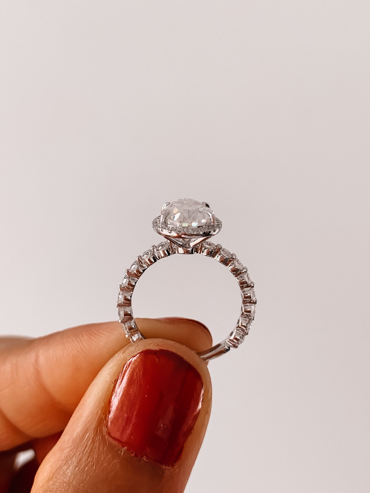 2.0CT Pear Halo Moissanite Diamond Bubble Pave Engagement Ring