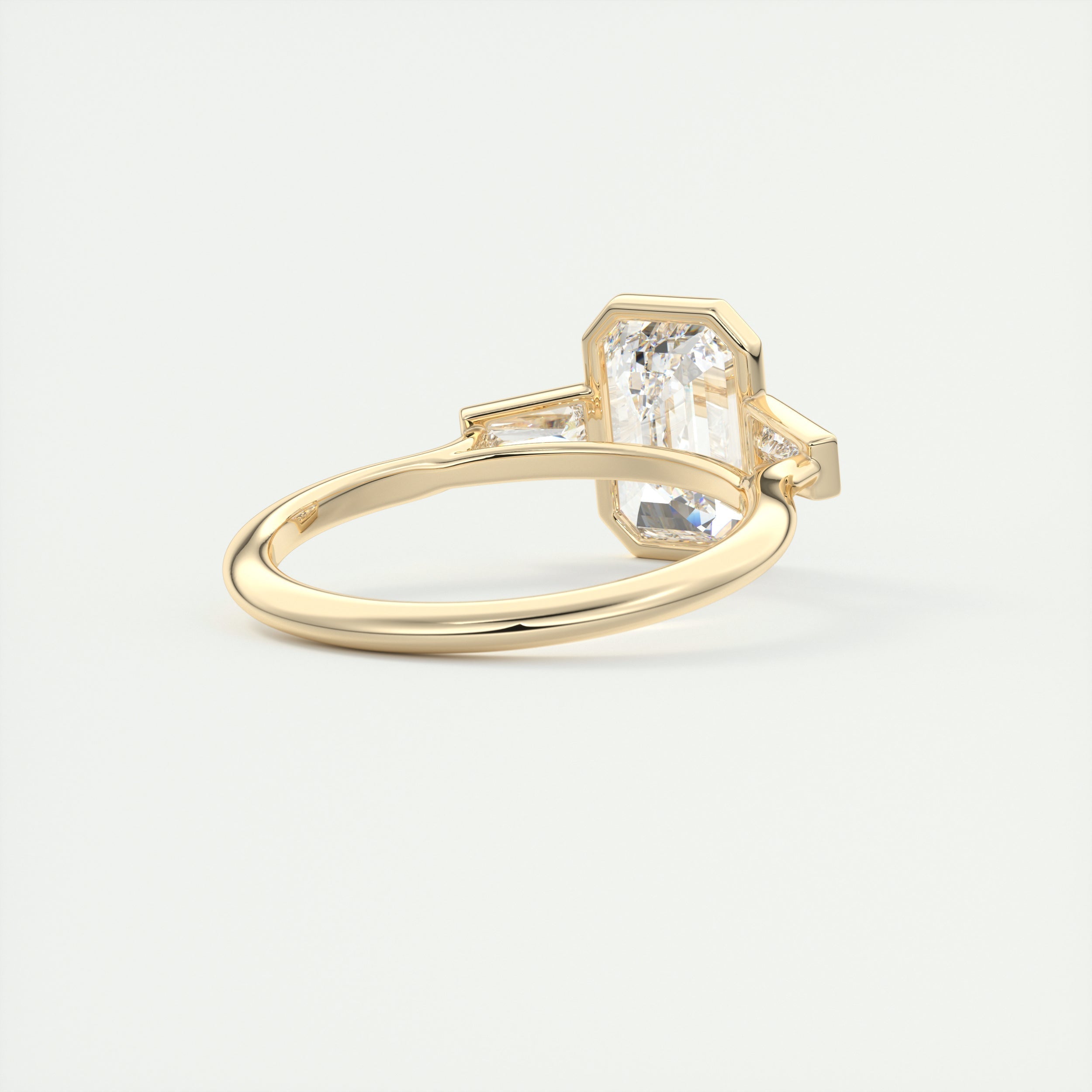 2.0CT Three Stone Emerald Cut Moissanite Diamond Bezel Set Engagement Ring