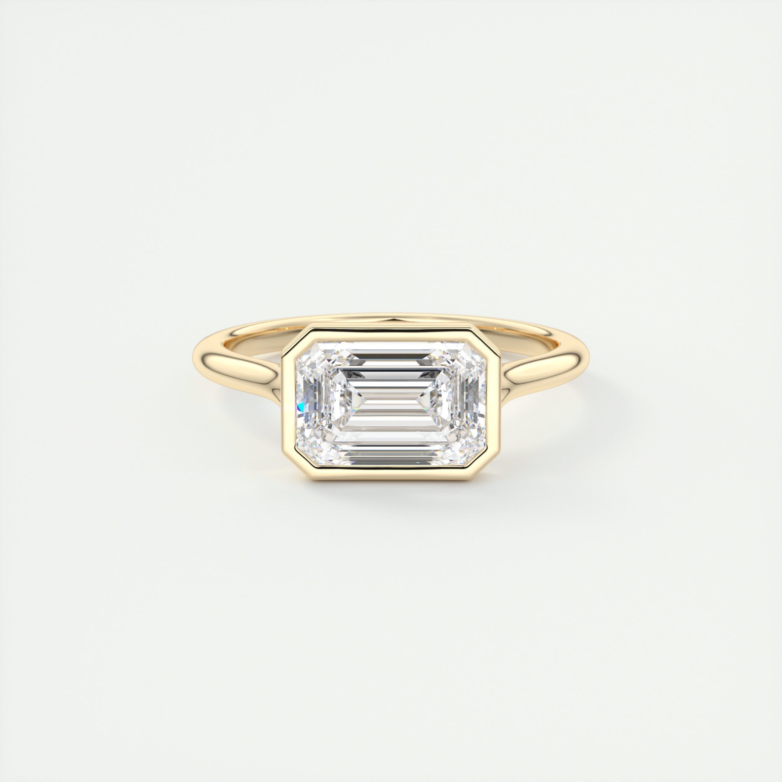 2CT Bezel Set Emerald Cut Split Shank Moissanite Diamond Engagement Ring