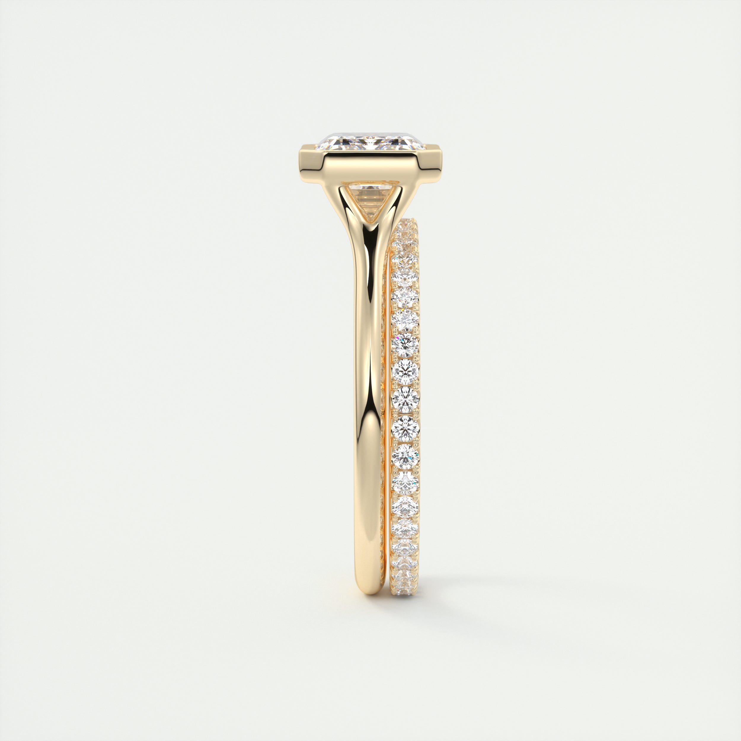 2CT Bezel Set Emerald Cut Split Shank Moissanite Diamond Engagement Ring