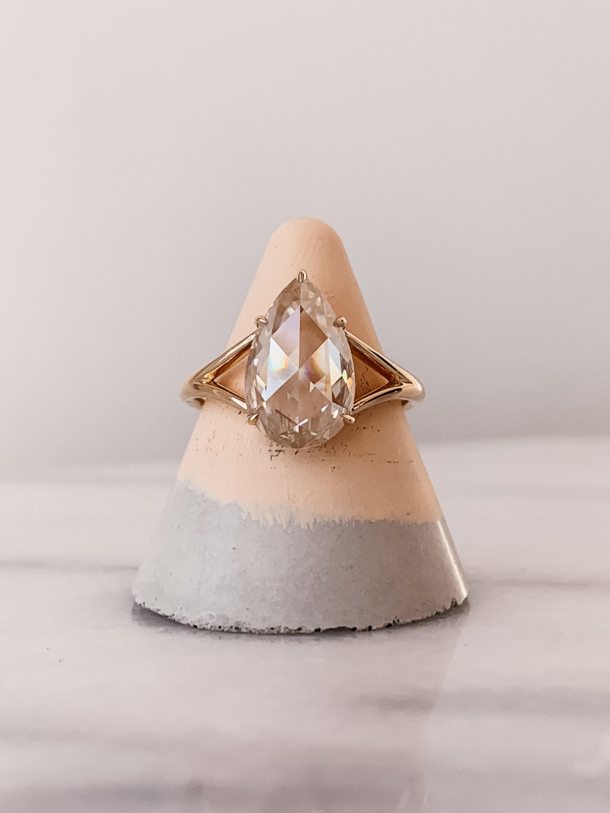 1.0 CT Pear Rose Cut Moissanite Diamond Split Shank Engagement Ring For Women