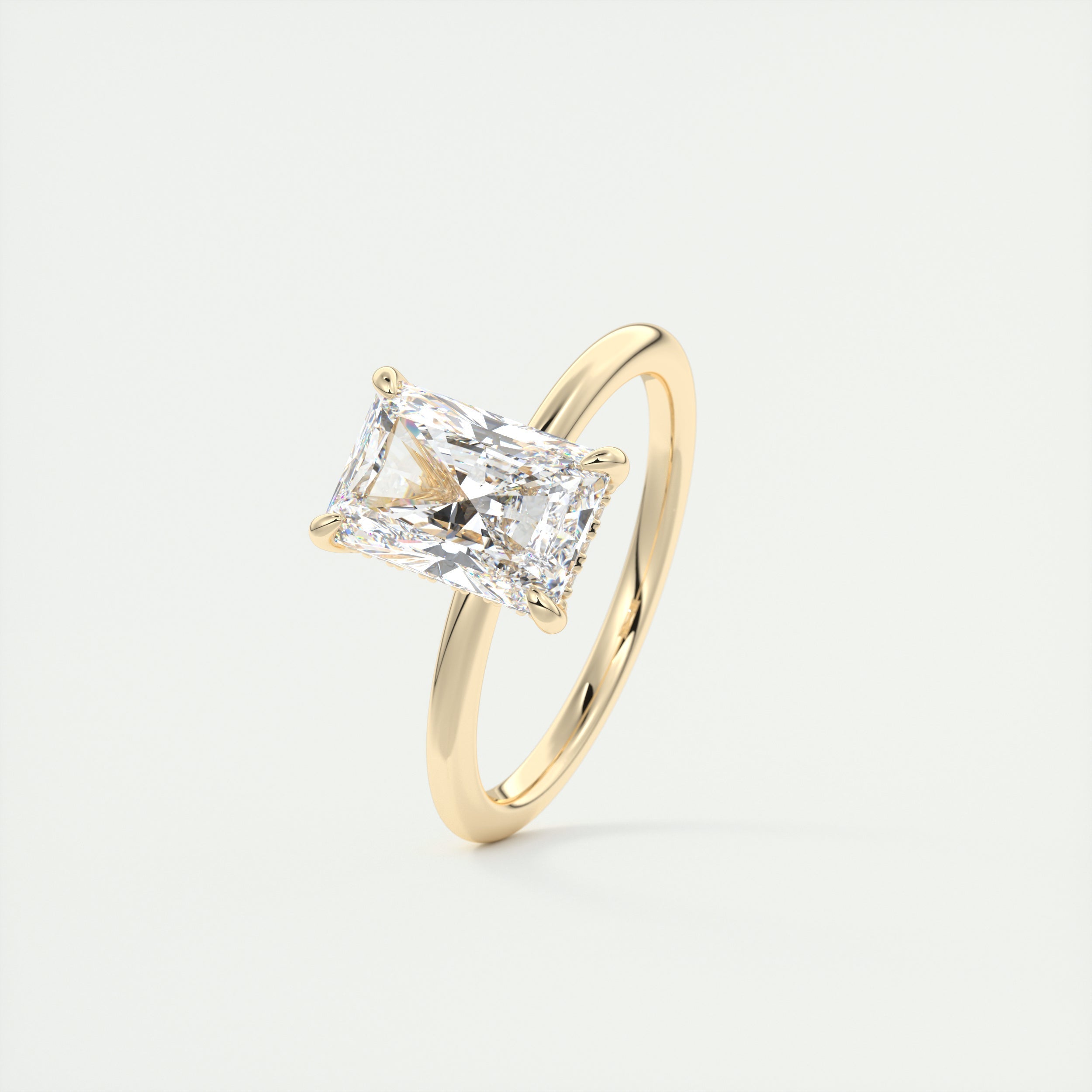 2CT Radiant Hidden Halo Moissanite Diamond Solitaire Engagement Ring