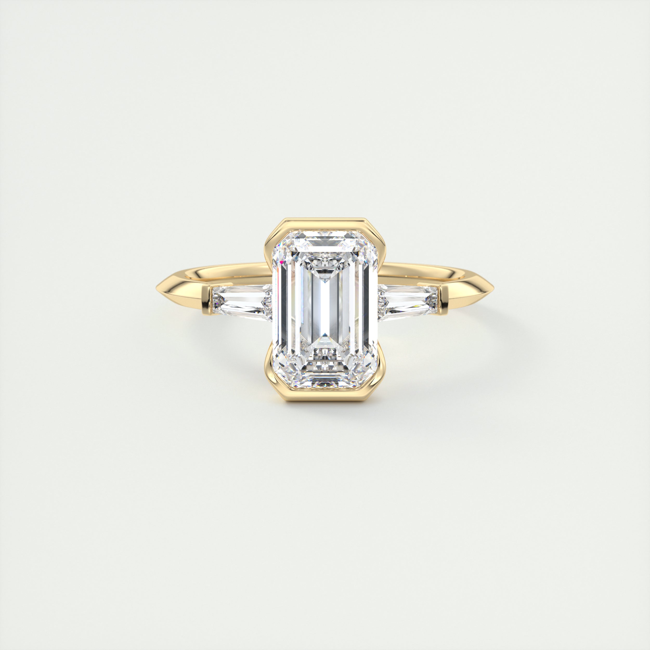2.0CT Three Stone Emerald Cut Half Bezel Moissanite Diamond Engagement Ring