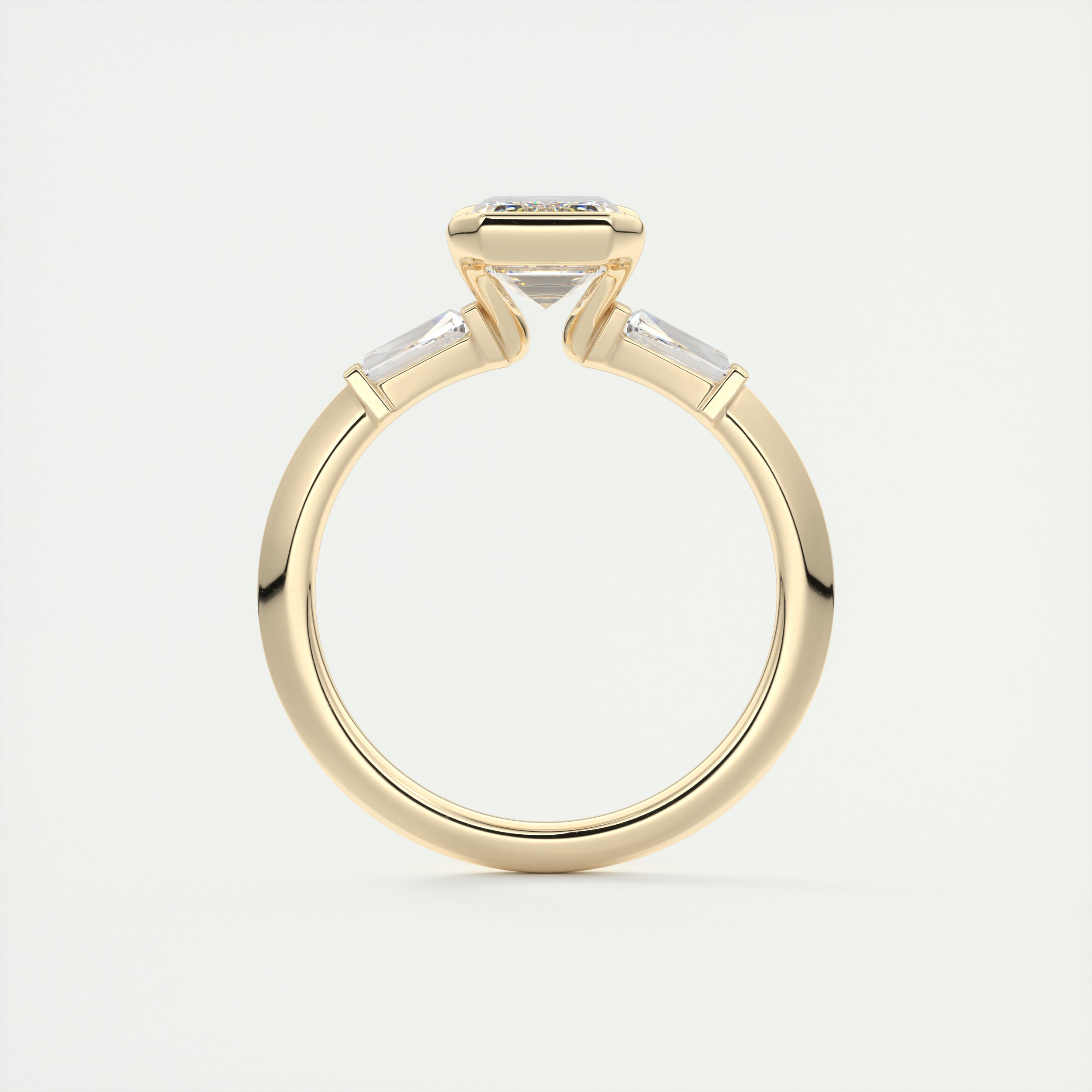 2.0CT Three Stone Emerald Cut Half Bezel Moissanite Diamond Engagement Ring