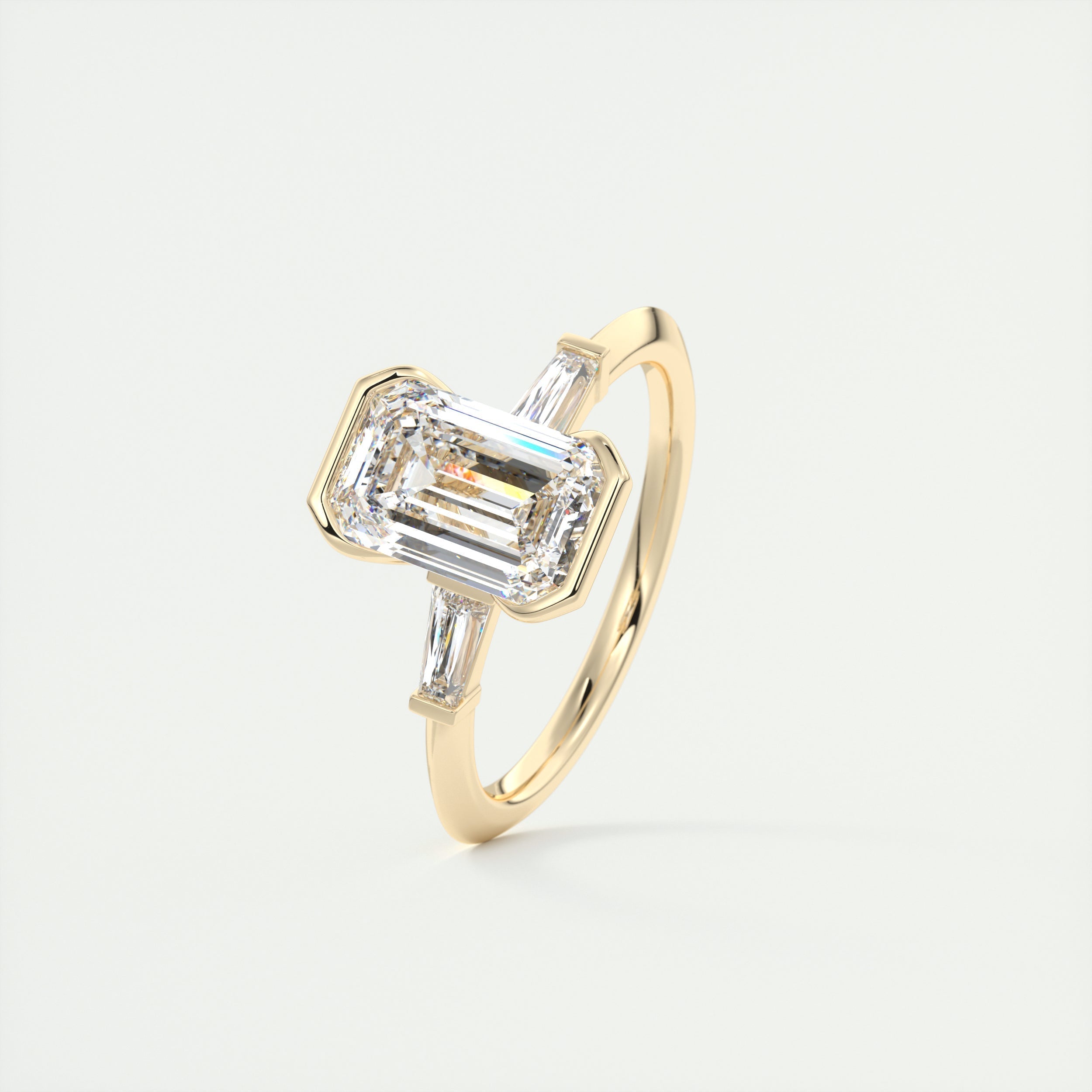 2.0CT Three Stone Emerald Cut Half Bezel Moissanite Diamond Engagement Ring