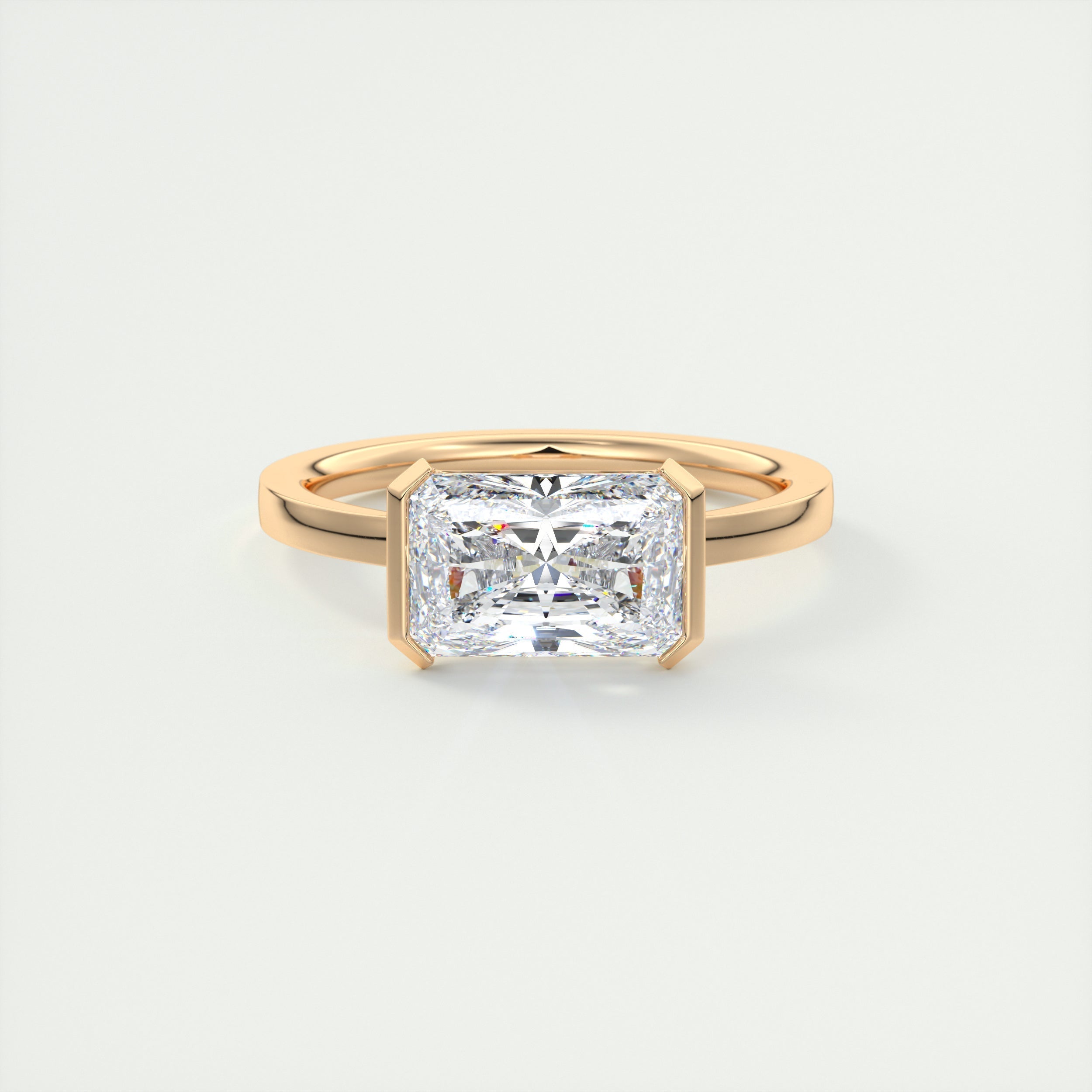 2CT East West Radiant Half Bezel Set Moissanite Diamond Engagement Ring