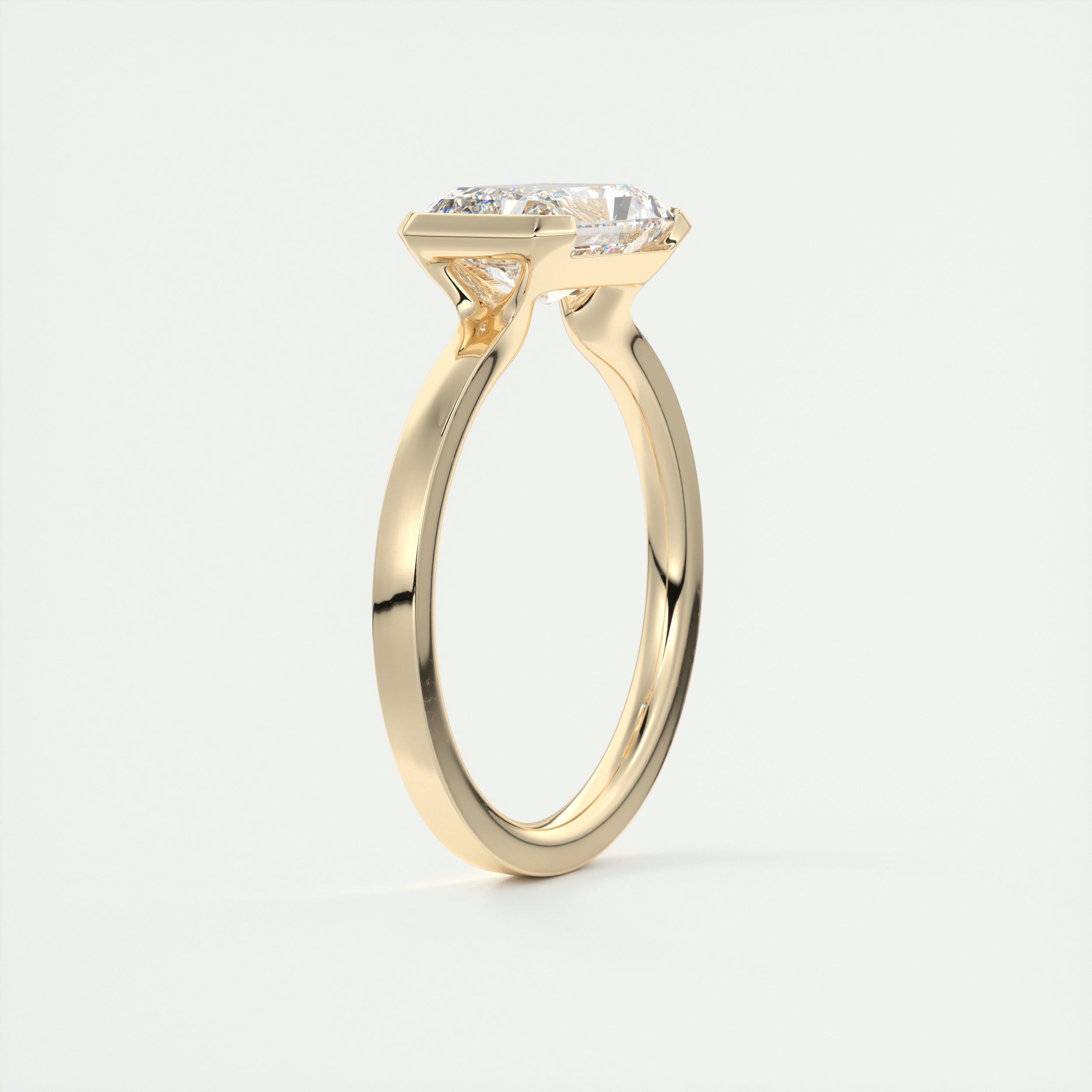 2CT East West Radiant Half Bezel Set Moissanite Diamond Engagement Ring