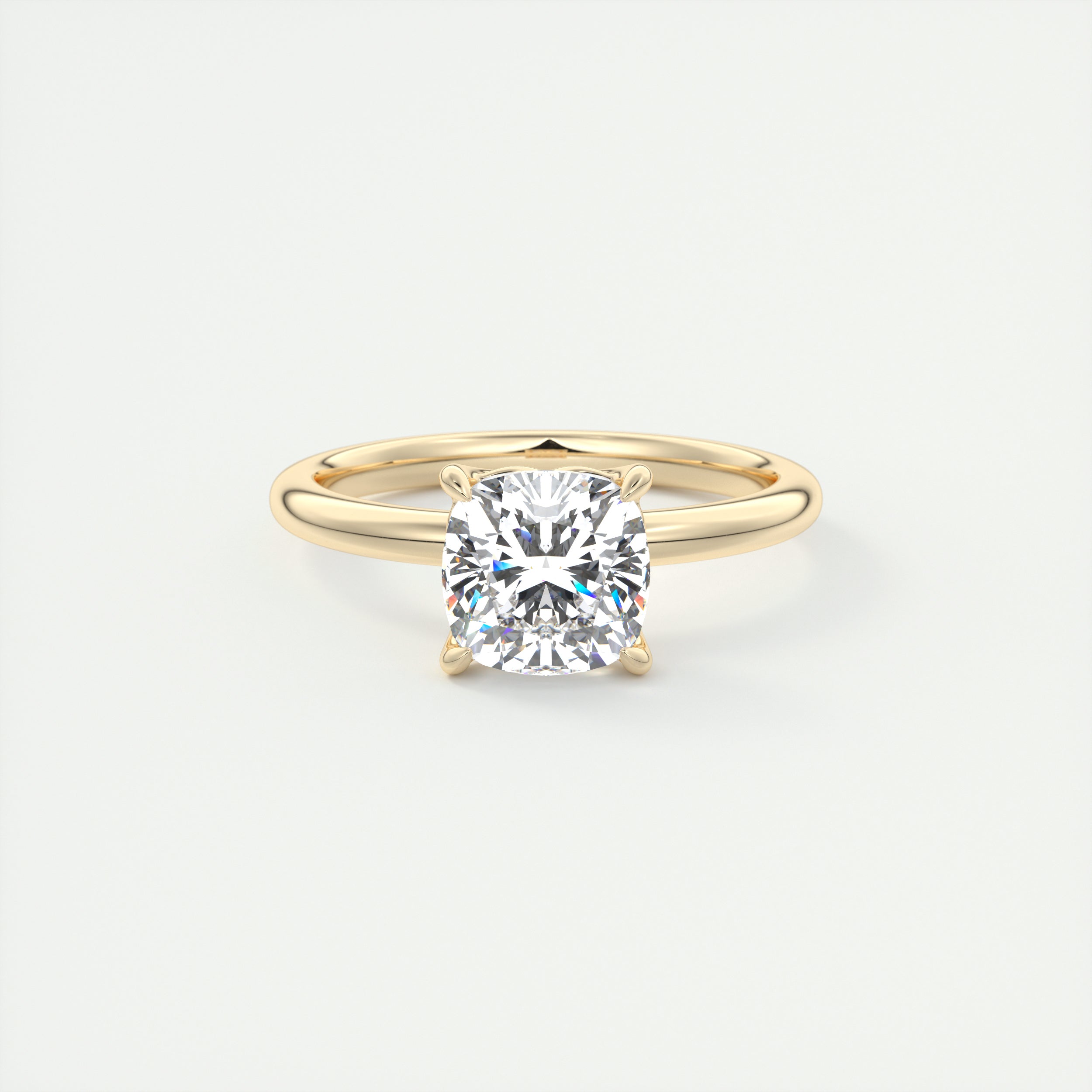 2CT Cushion Lotus Prong Moissanite Diamond Solitaire Engagement Ring