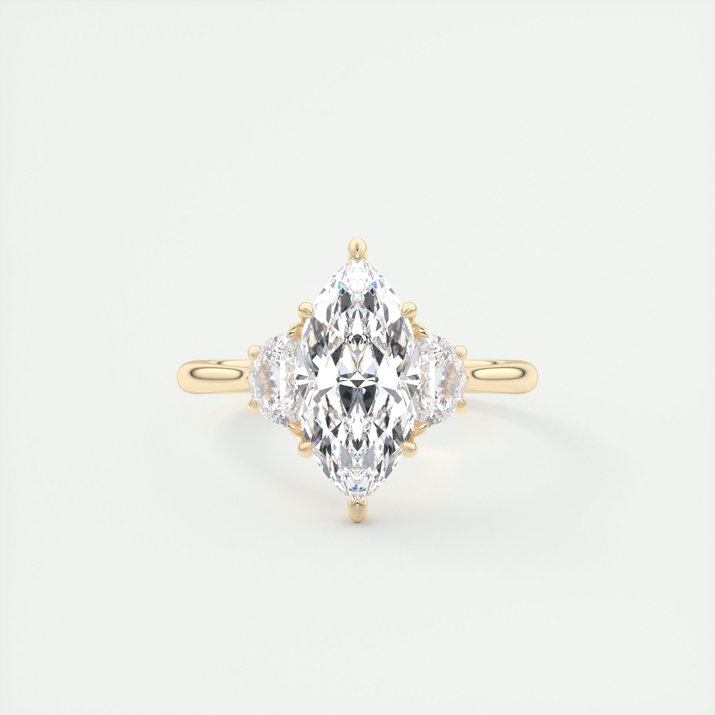 2.0CT Three Stone Marquise Moissanite Diamond Engagement Ring In 18K Yellow Gold