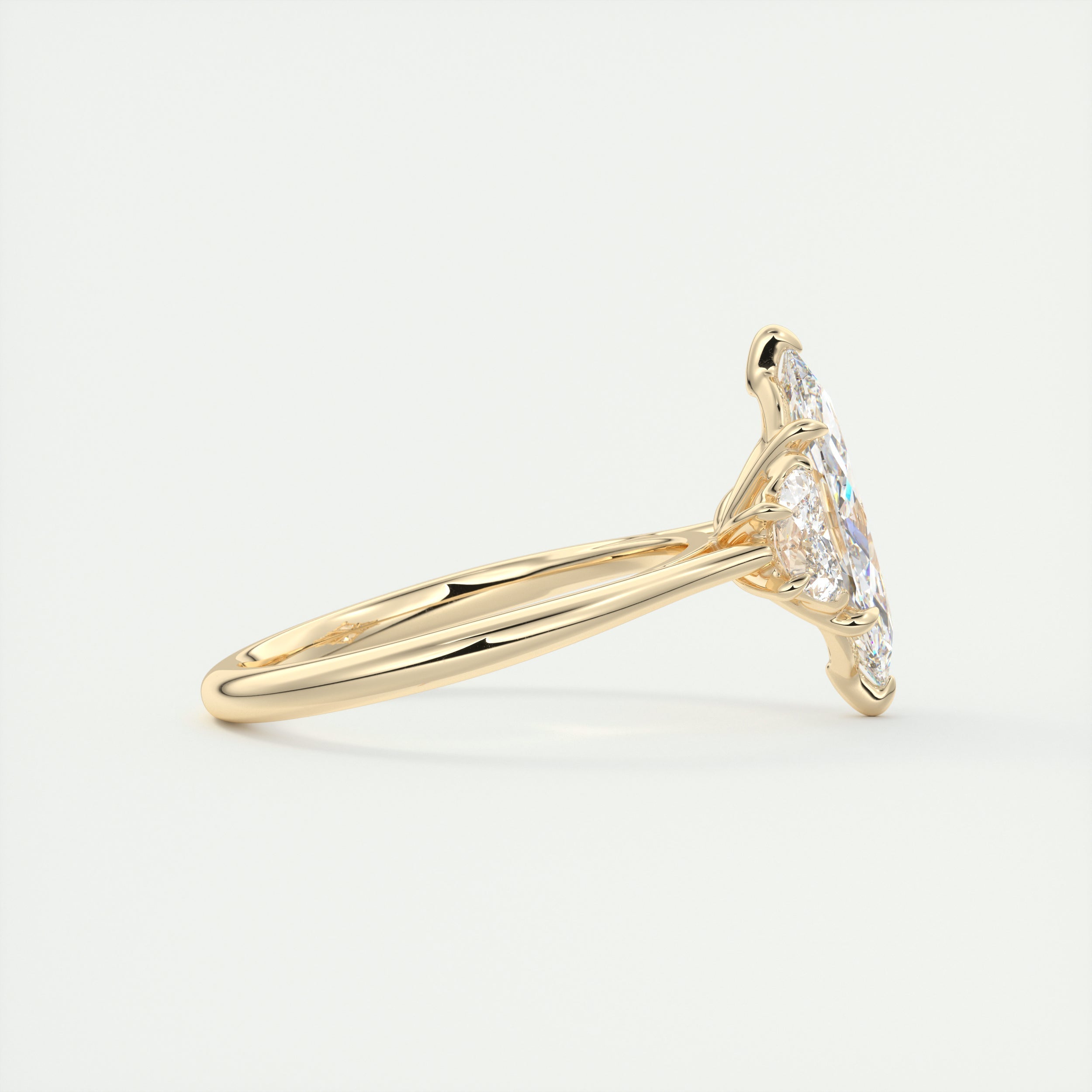 2.0CT Three Stone Marquise Moissanite Diamond Engagement Ring In 18K Yellow Gold