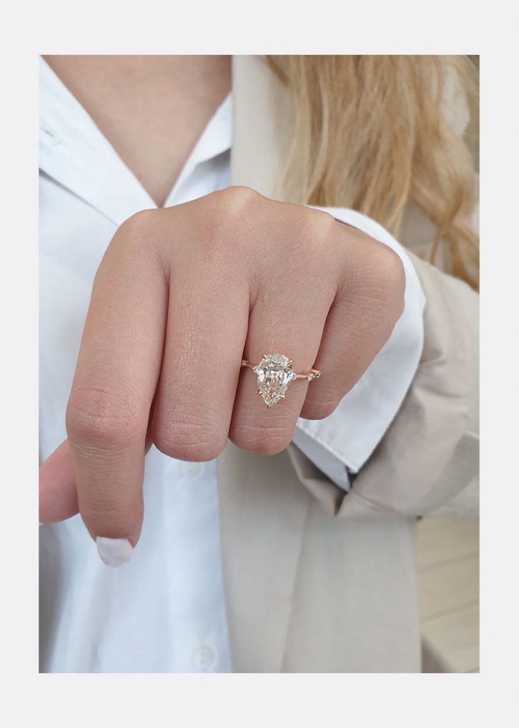 2.50ct Pear Petite Pave Moissanite Diamond Engagement Ring For Her In 14K Solid Gold