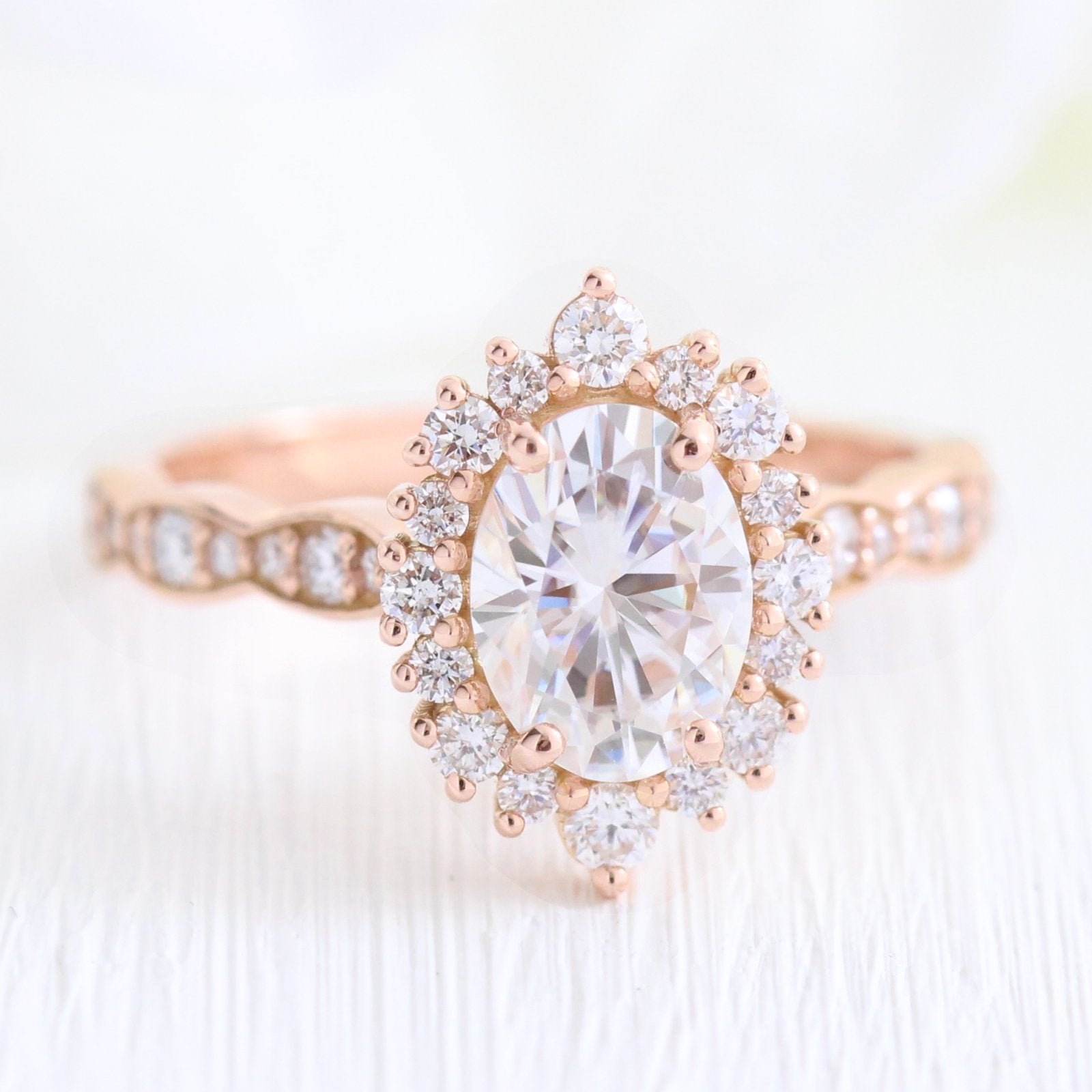 Moissanite wedding jewelry for garden wedding